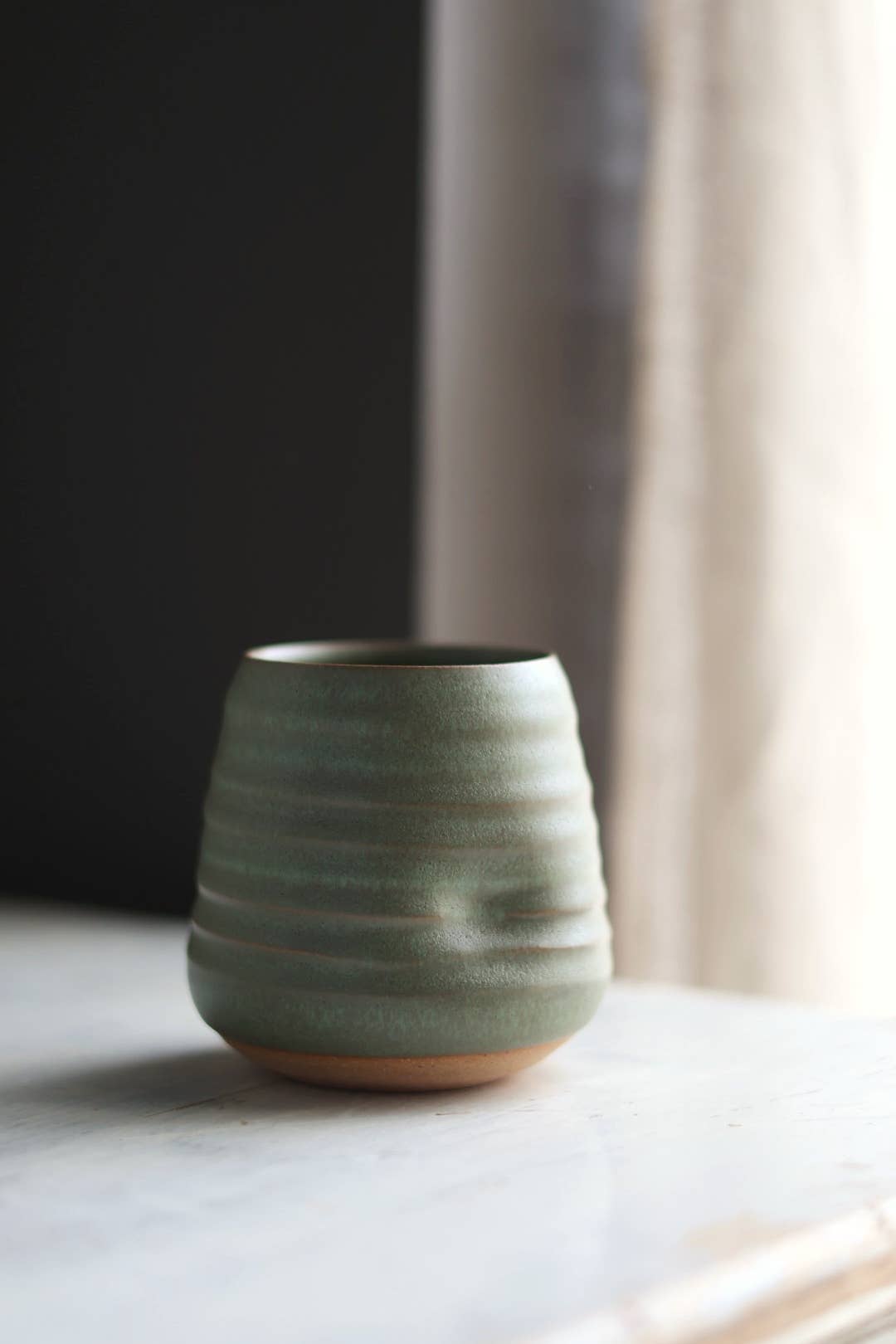 Anytime Cup Green handmade pottery wine + Cocktail tumbler