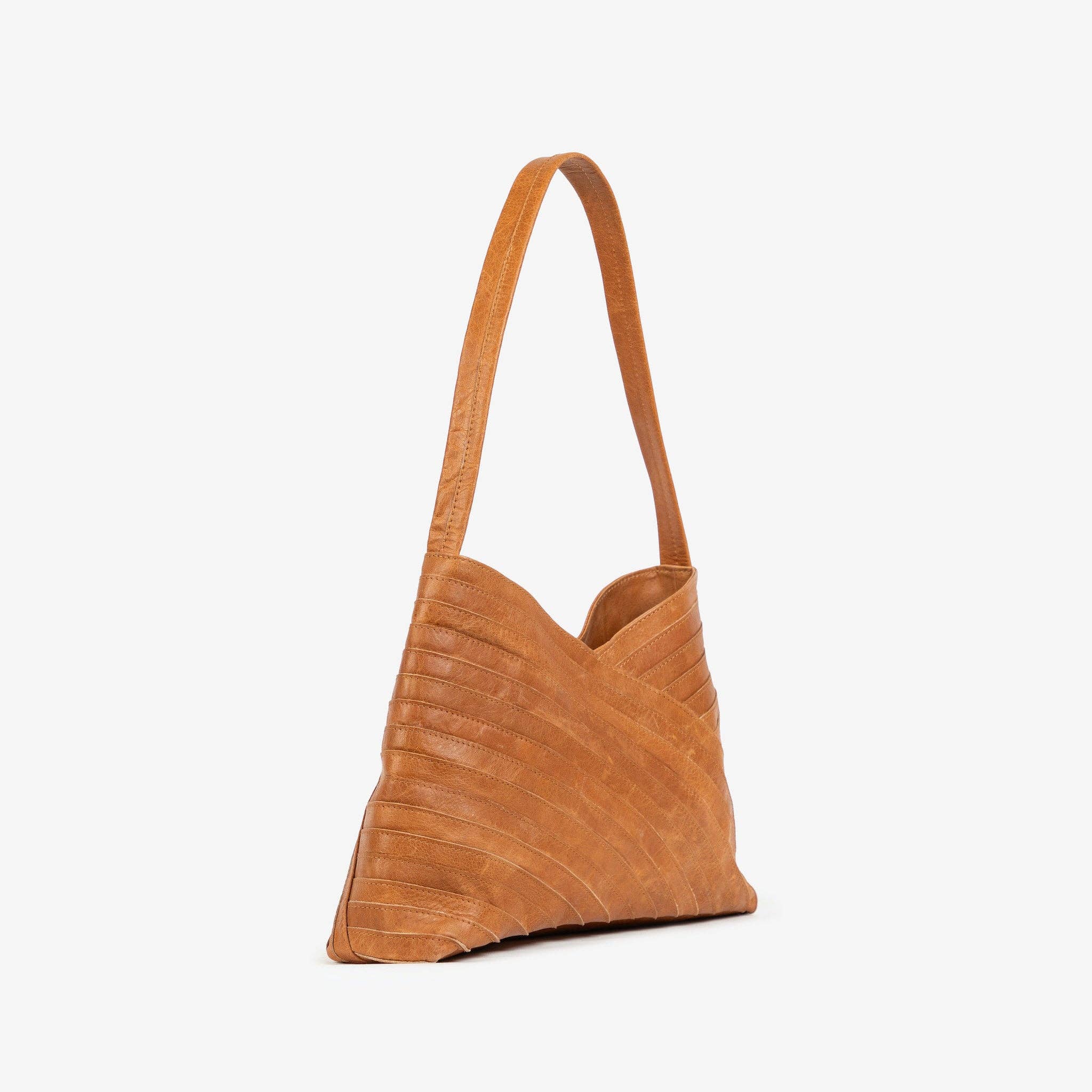 Pebbled Leather Crisscross Handbag - Camel