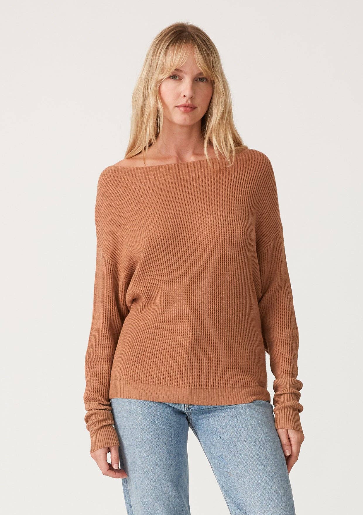 Long Sleeve Waffle Knit Pullover Sweater