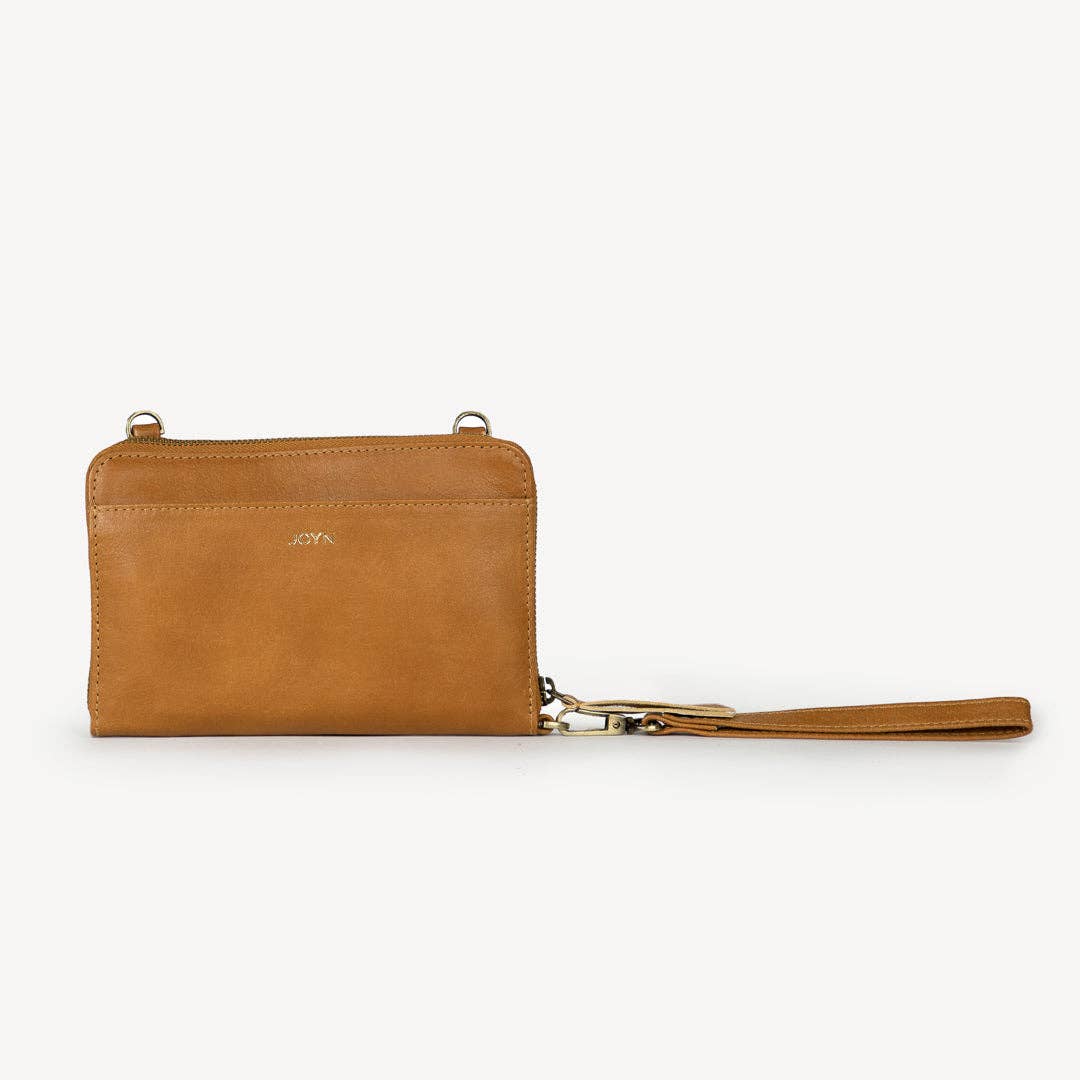 Pebbled Leather Crossbody Wallet - Camel