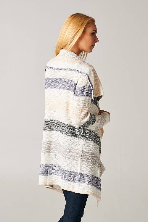 Striped Marled Knit Cardigan Sweater