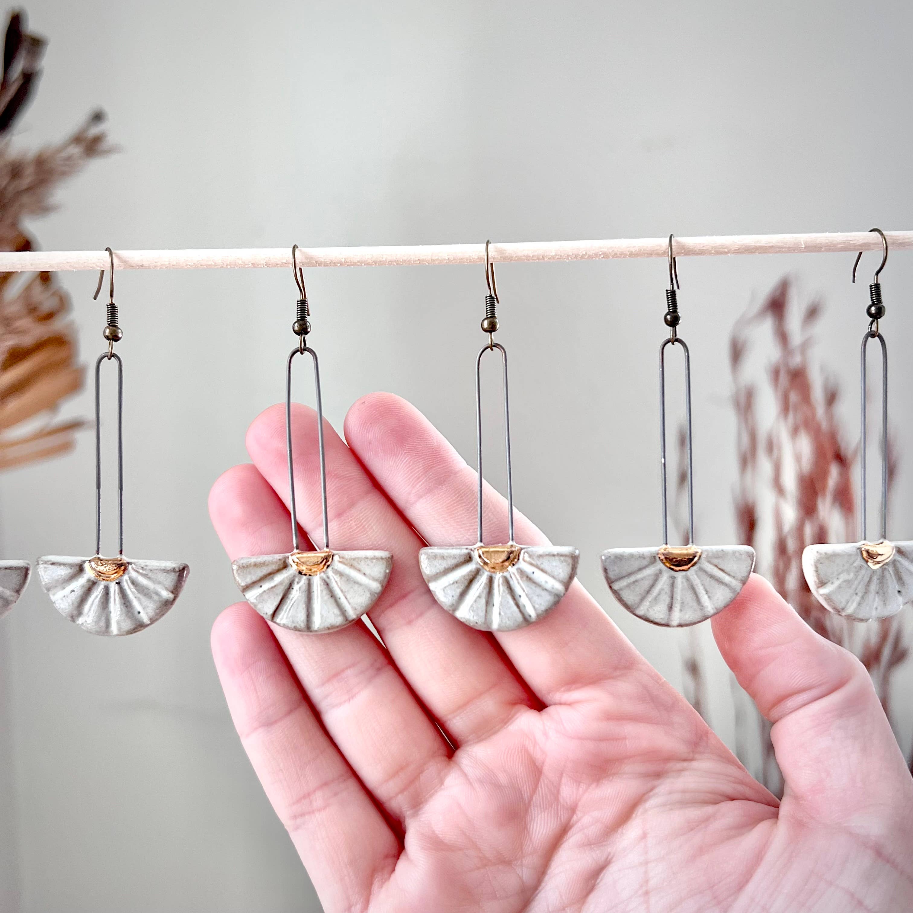 White Dropped Half Sun Burst Earrings