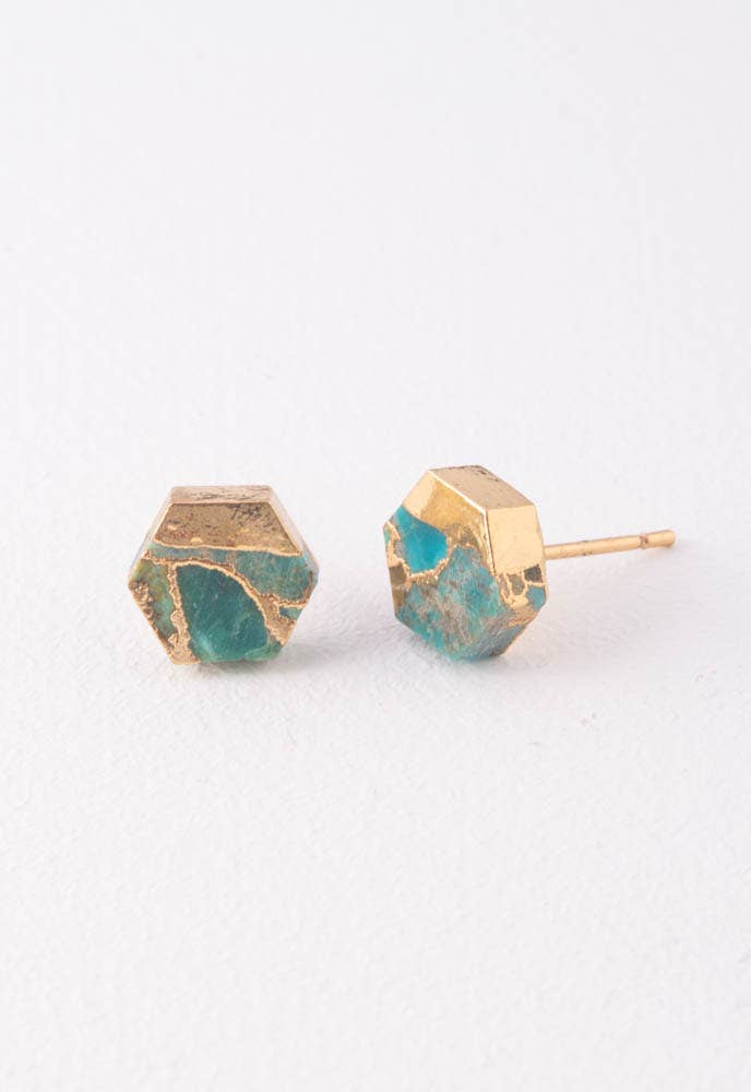 Oasis Turquoise and Gold Stud Earrings