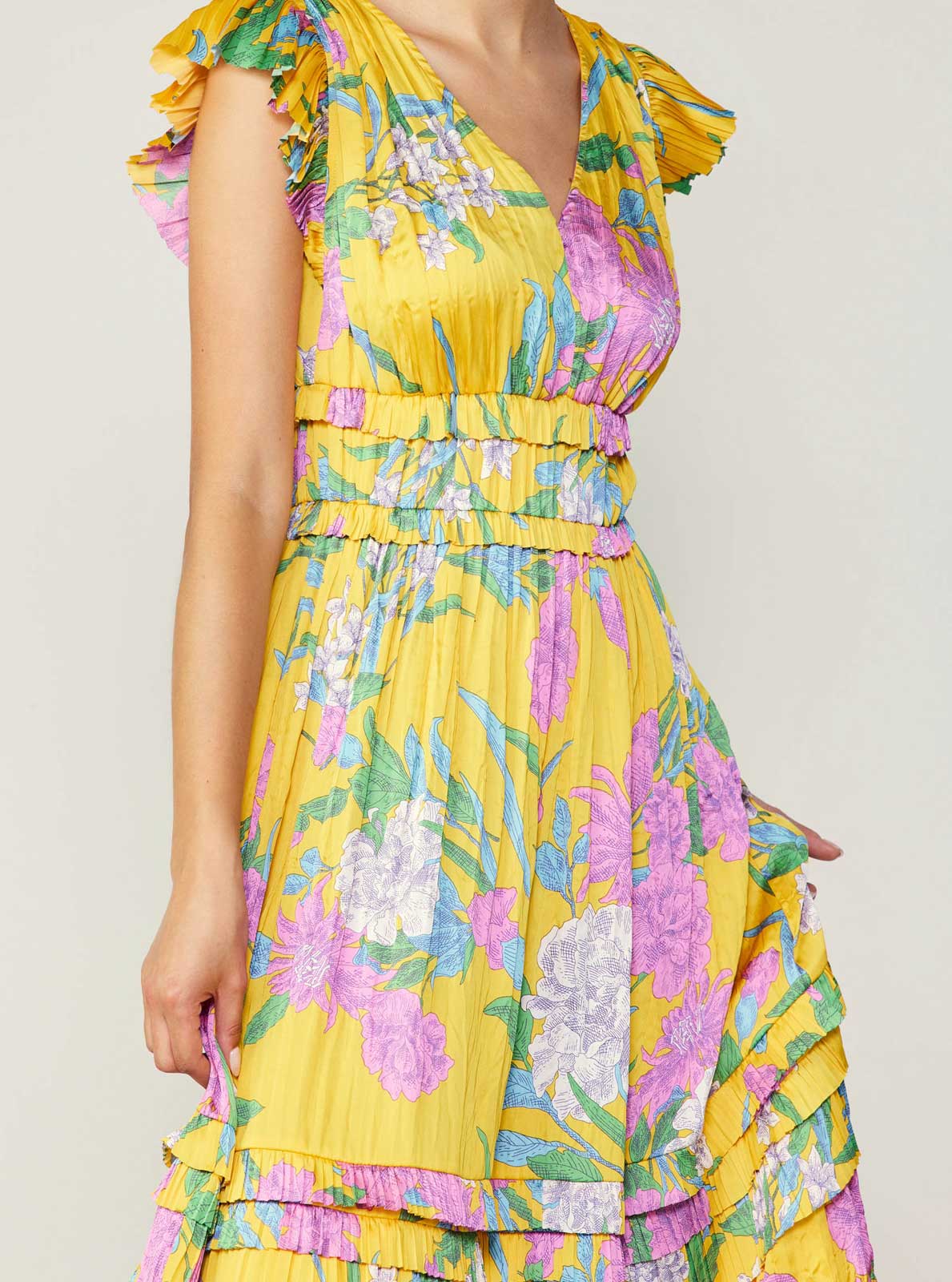 Multi Floral Print Pleated Midi Dress