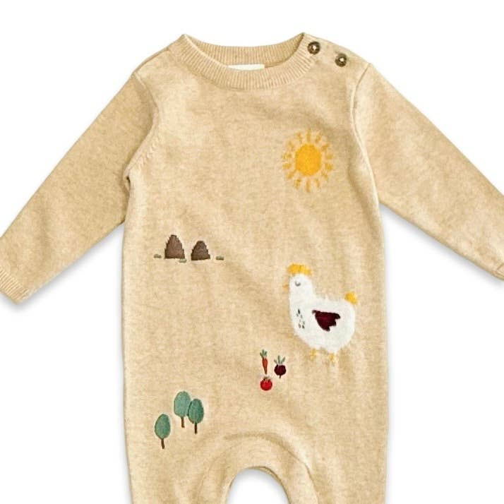 Chicken Farm Jacquard Knit Baby Jumpsuit (Organic Cotton)