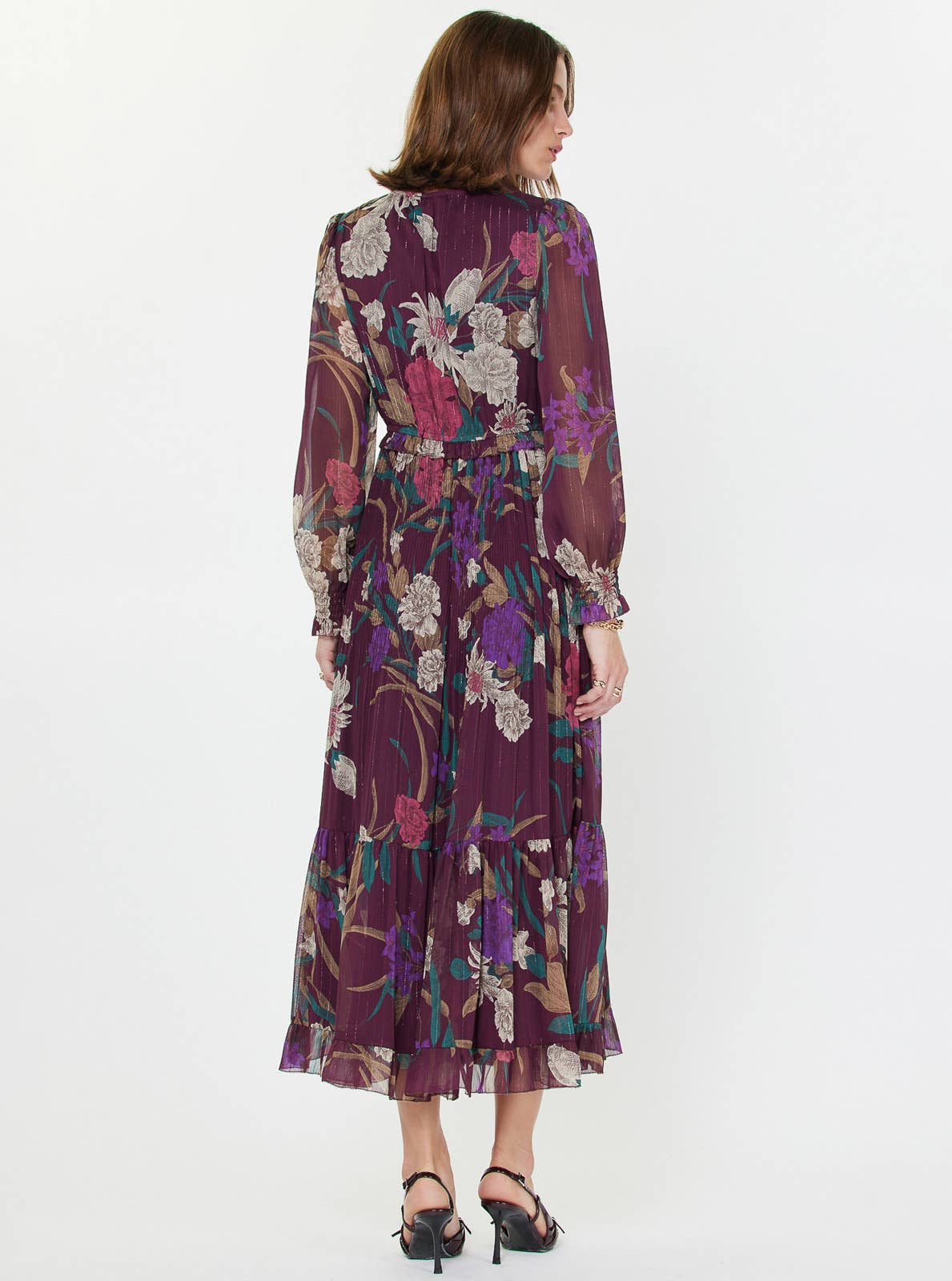 Floral Surplice Pleated Maxi Dress