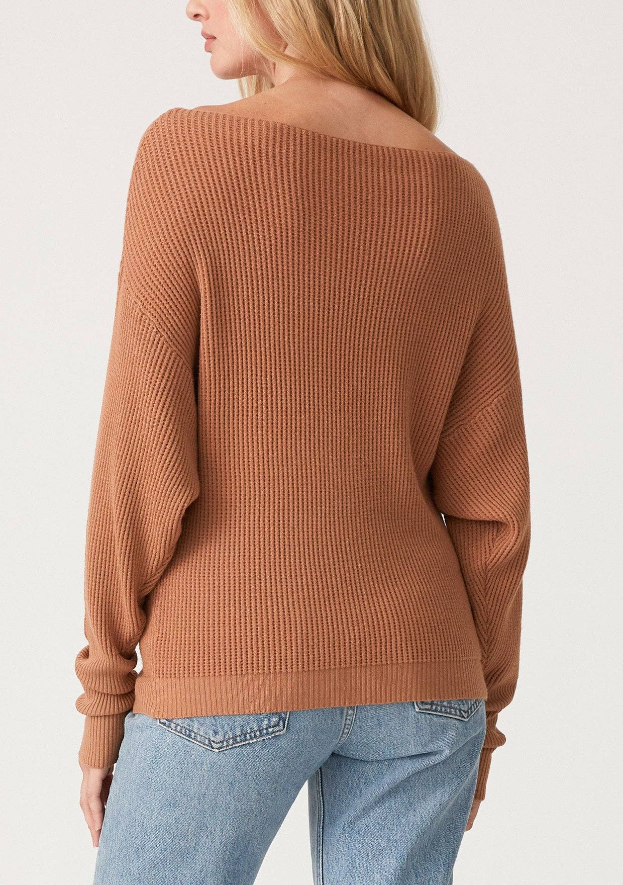 Long Sleeve Waffle Knit Pullover Sweater