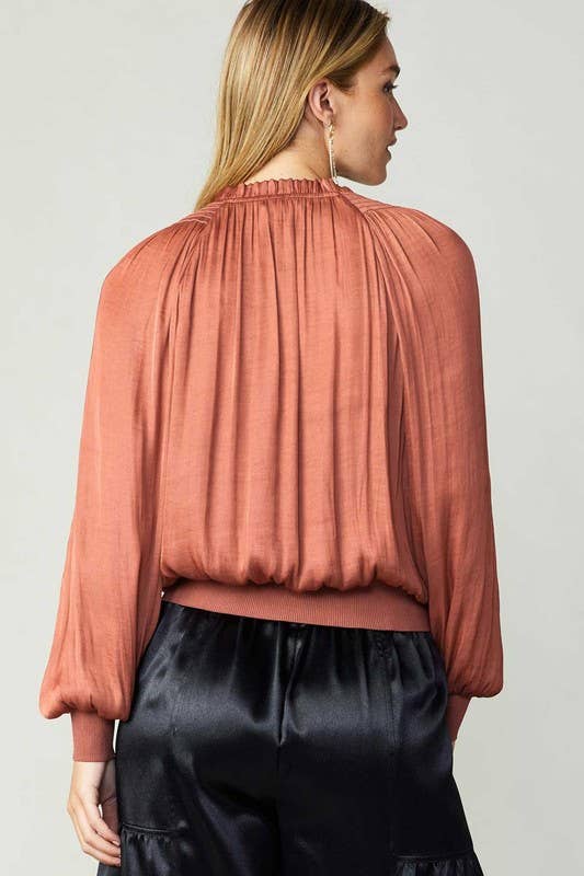 Ruffled Surplice Top W/rib Hem