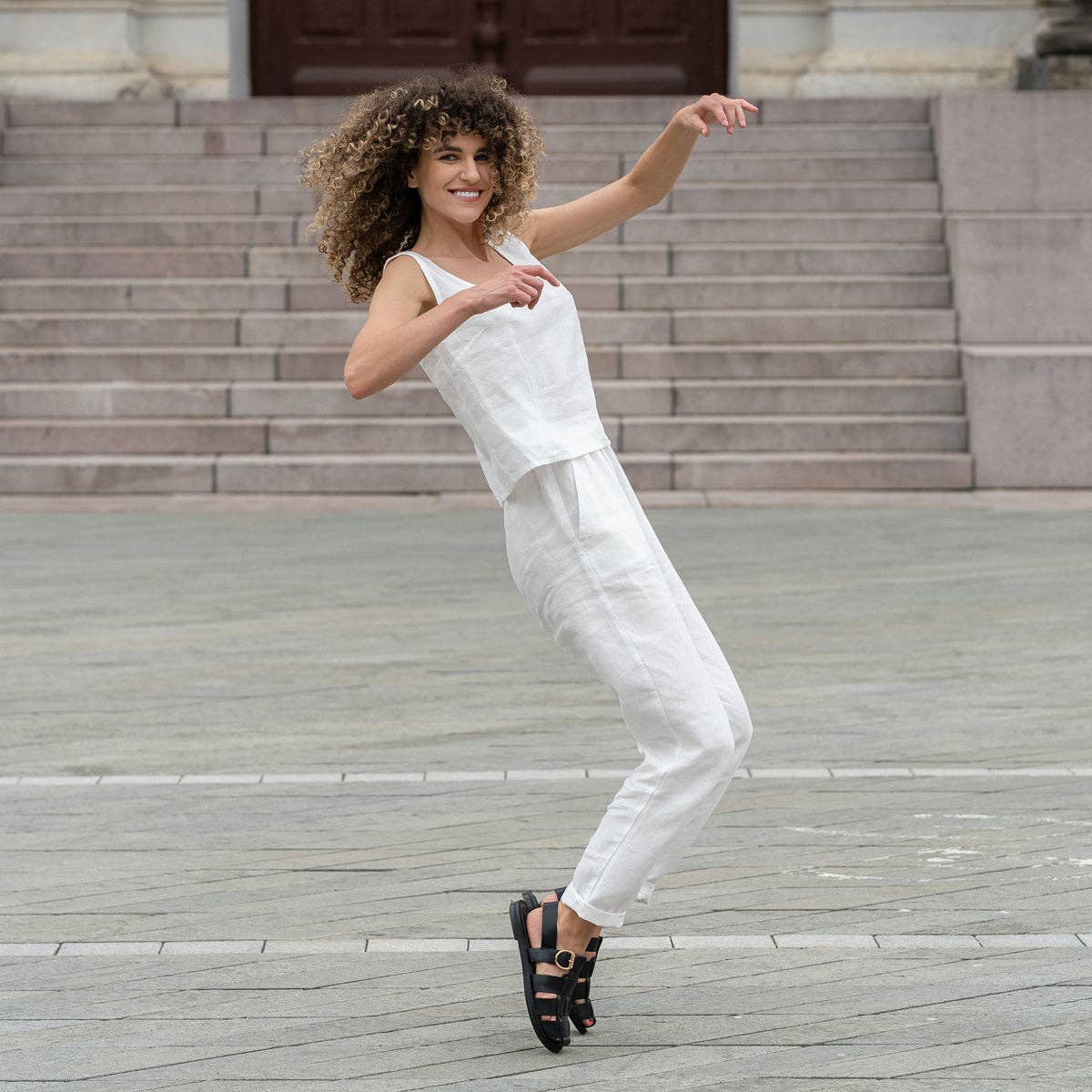 Linen Crop Top Ana White - Summer Sleeveless Linen Blouse
