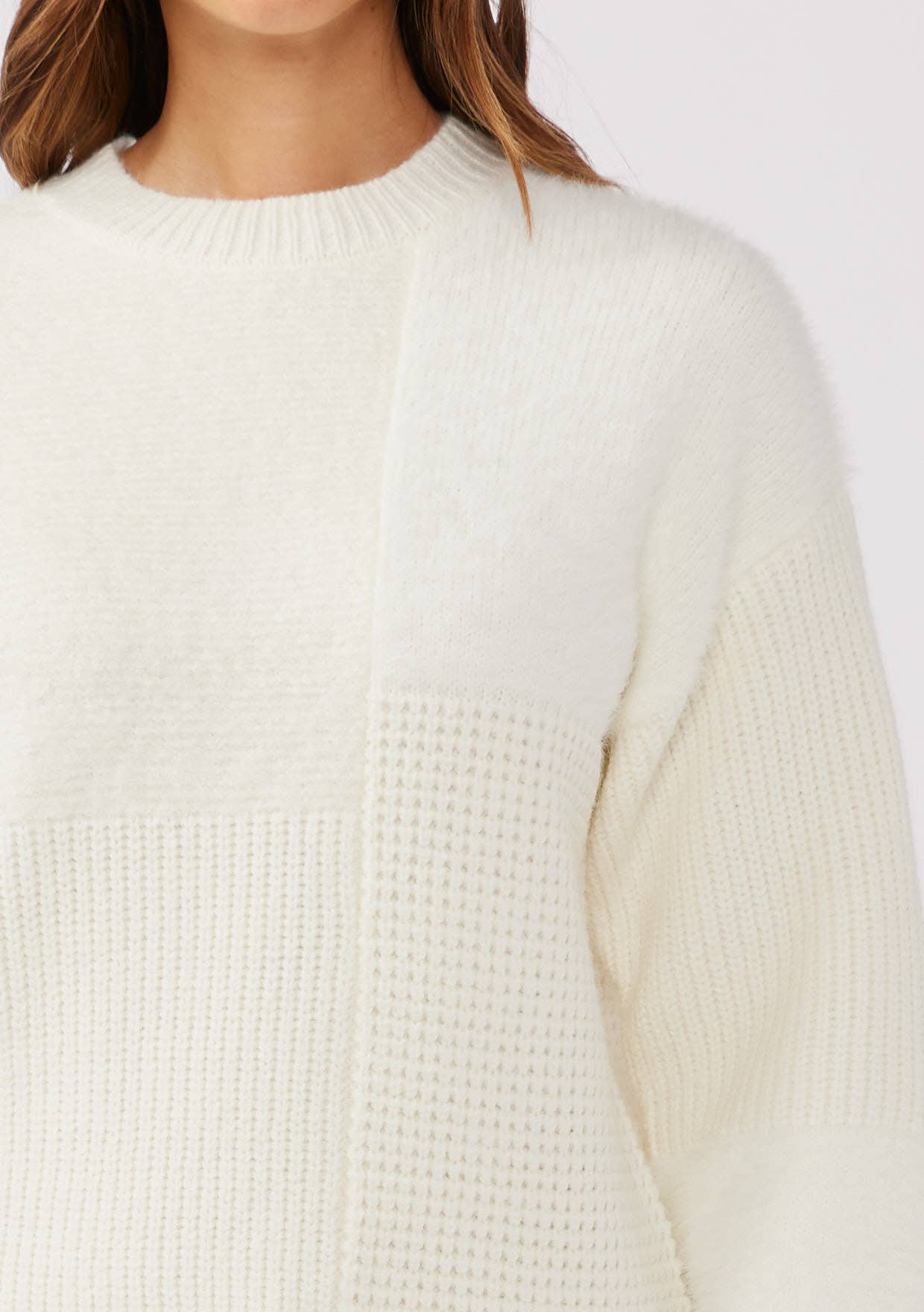 Multi-Pattern Dropped Shoulder Sweater