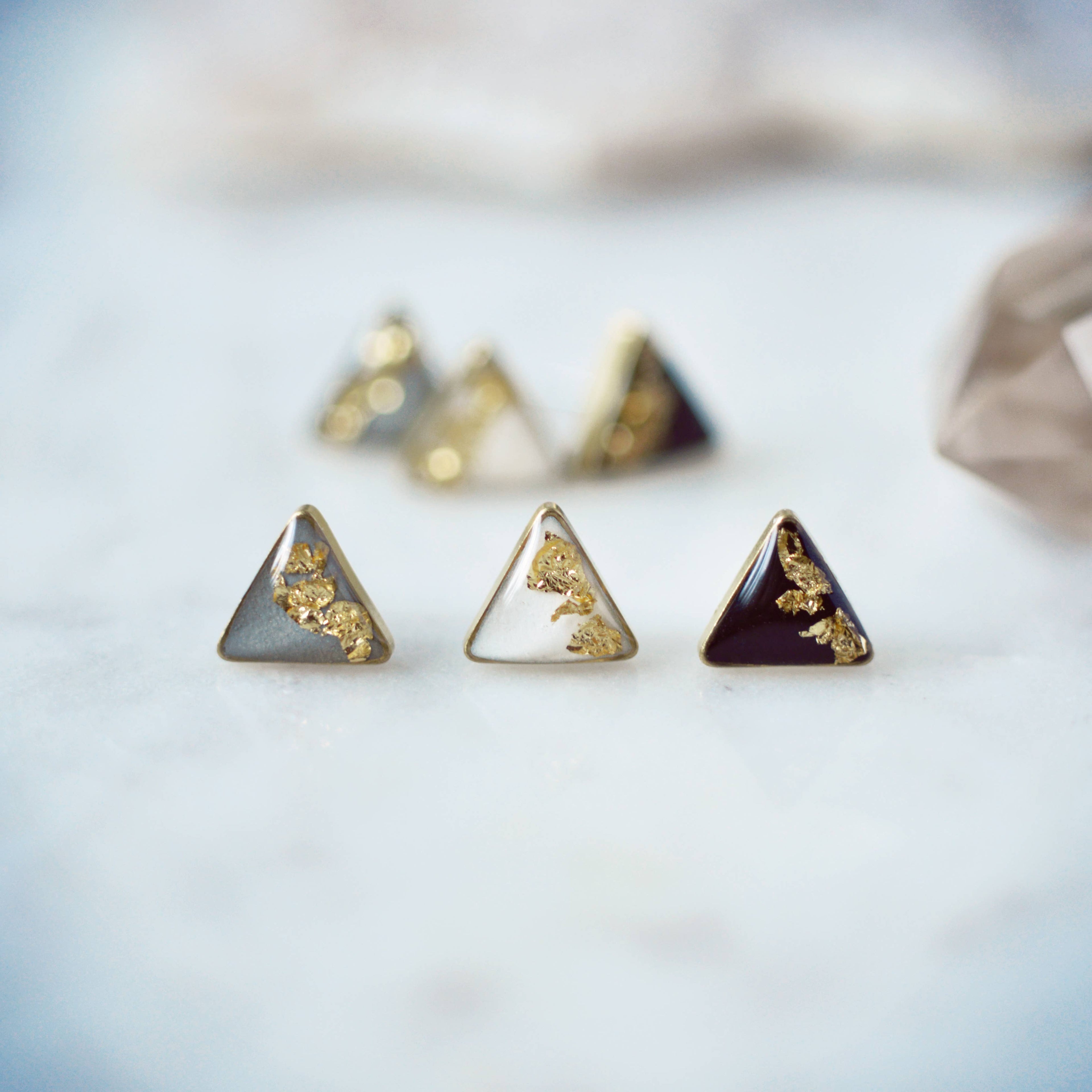 Gold Leaf Accented Triangle Earrings