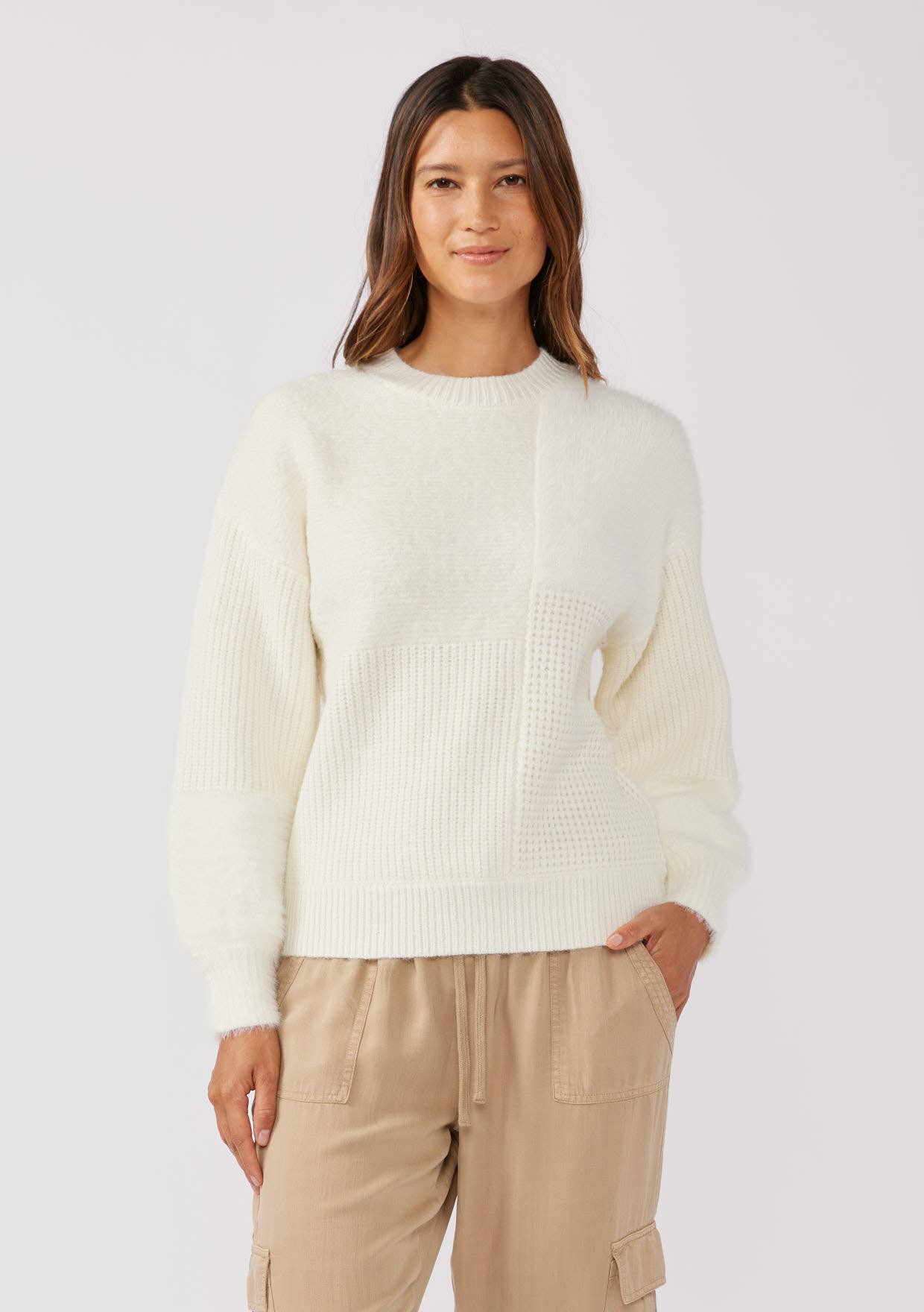 Multi-Pattern Dropped Shoulder Sweater