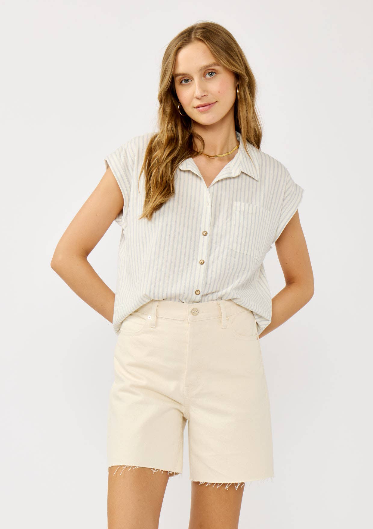 Striped Cotton Camp Shirt with Pocket