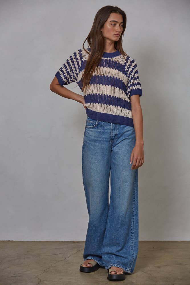 Knit Sweater Cotton Acrylic Short Sleeve Pullover