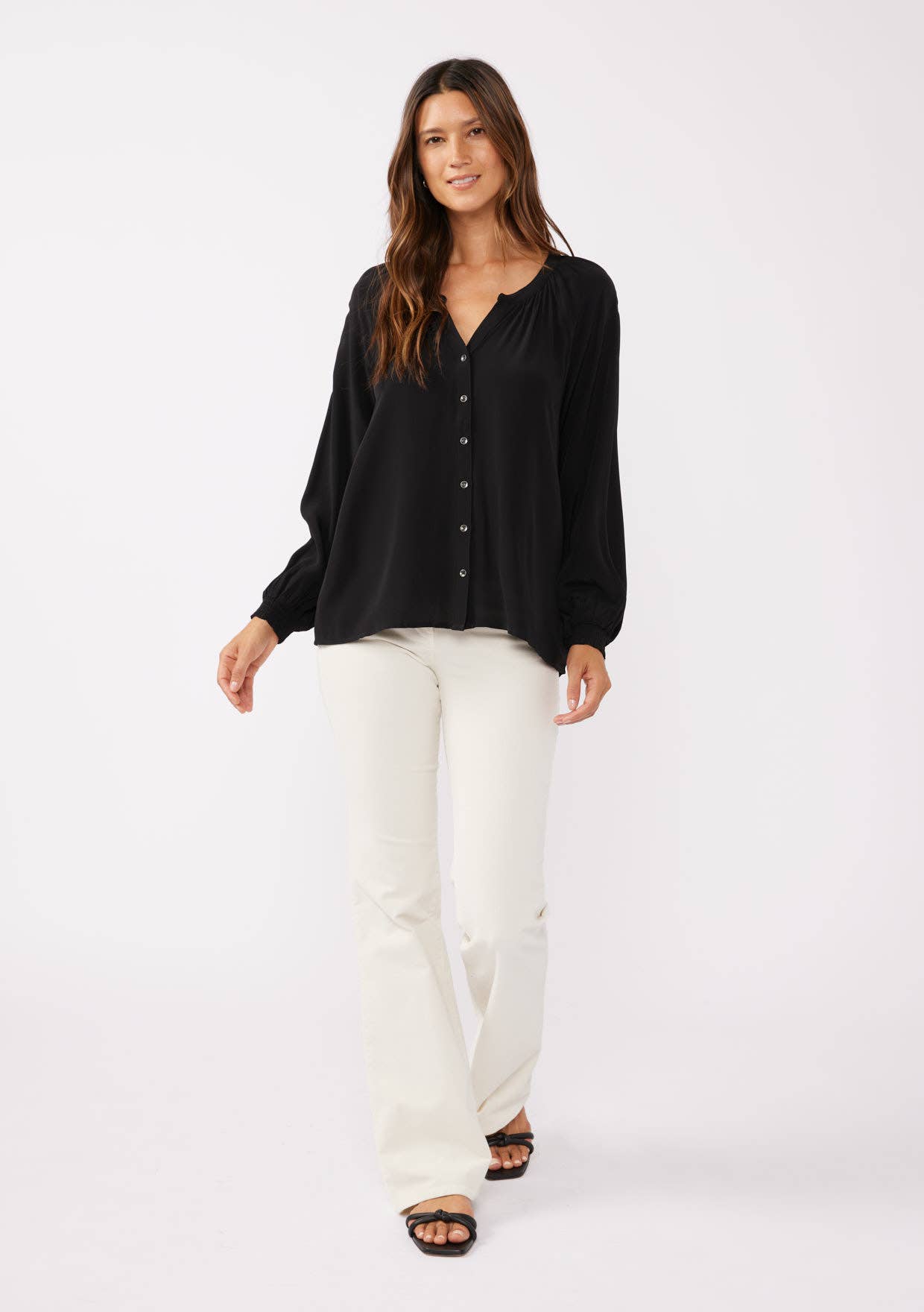 High Low Button Down Long Sleeve Blouse