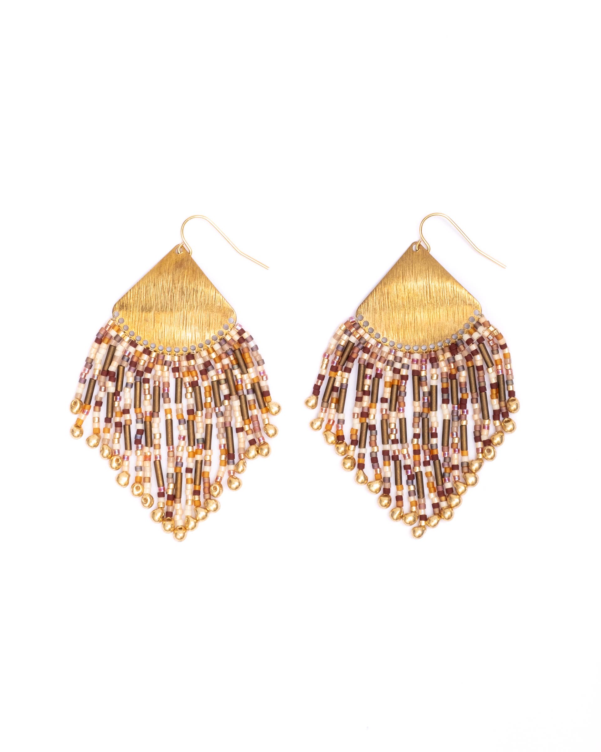Beaded Handwoven Confetti Fringe Earrings (Neutral)