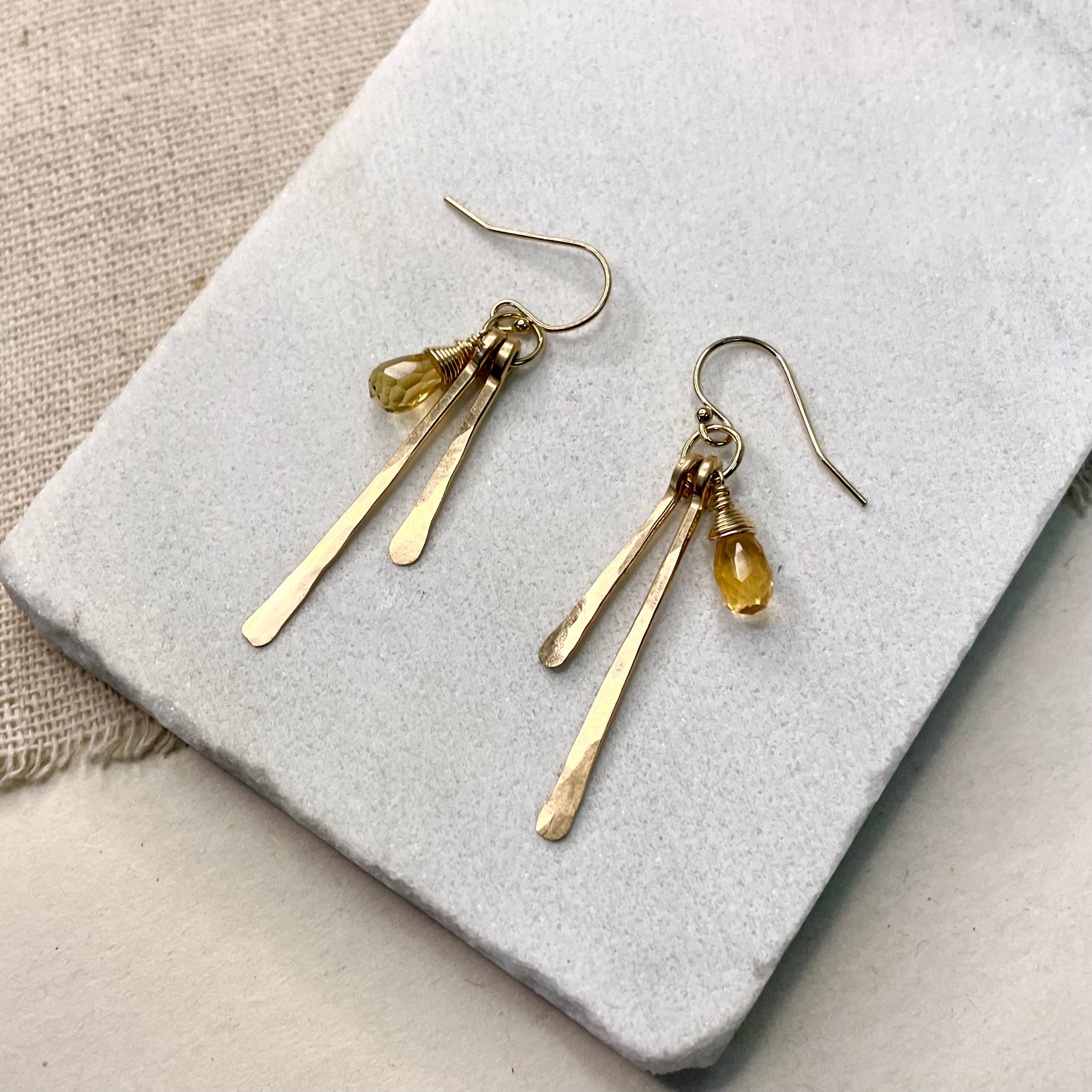 Hammered Fringe and Stone Earrings