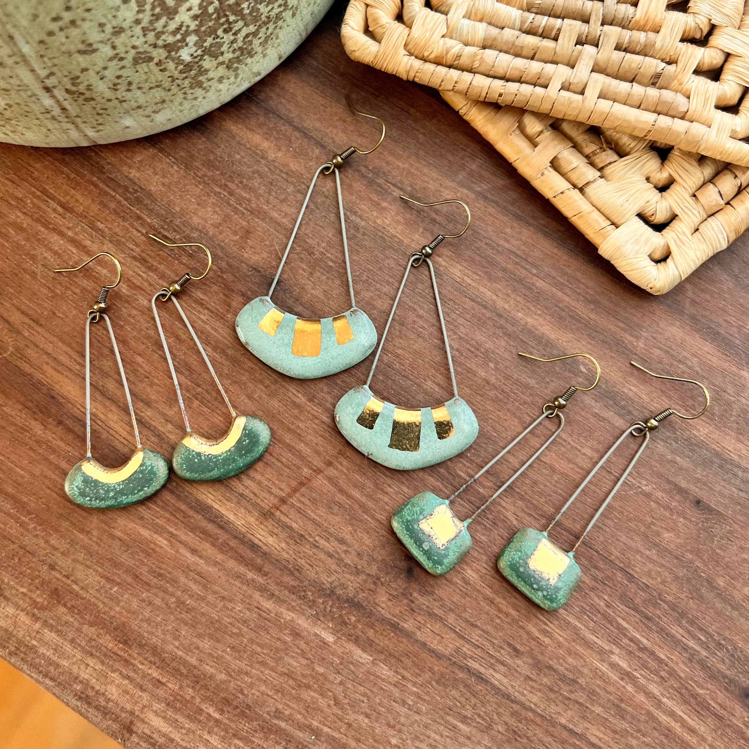 Patina Green Cut Oval Earrings