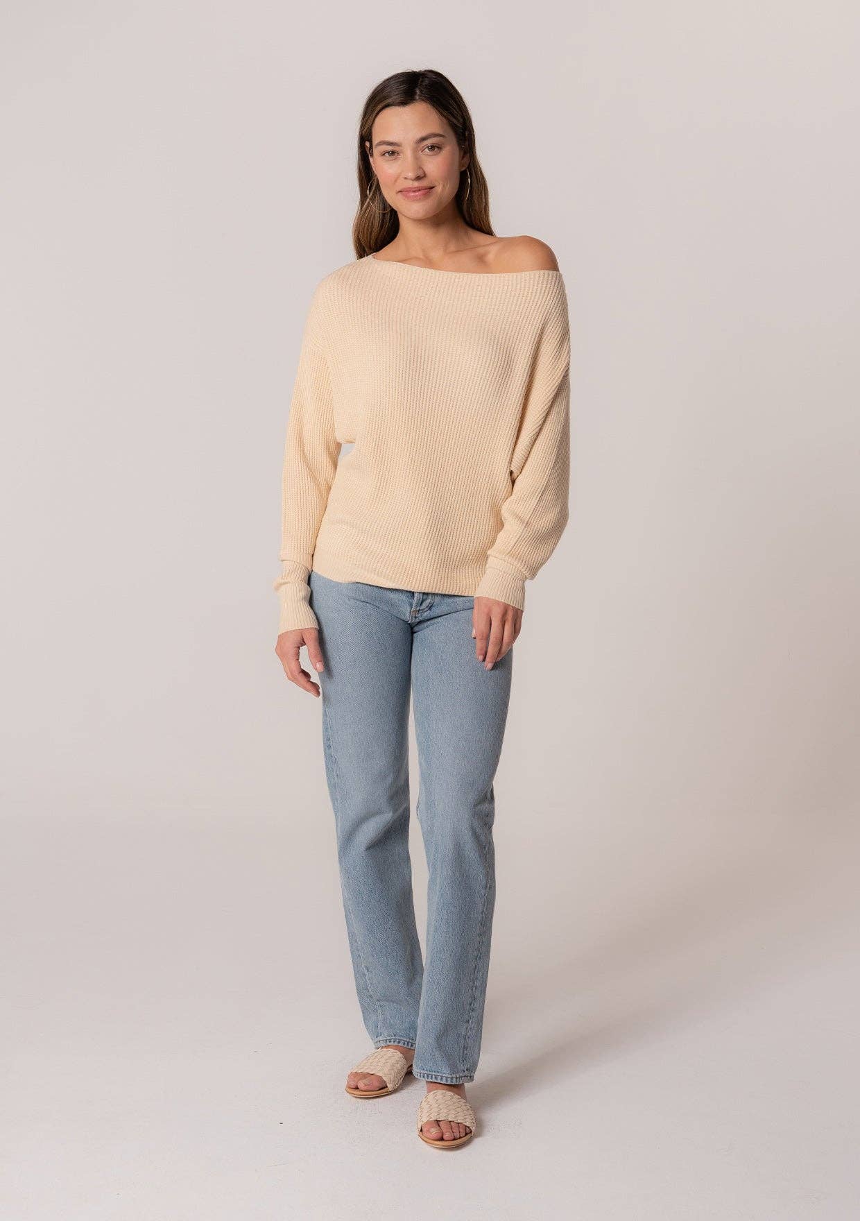 Waffle Cozy Boat Neck Pullover Sweater