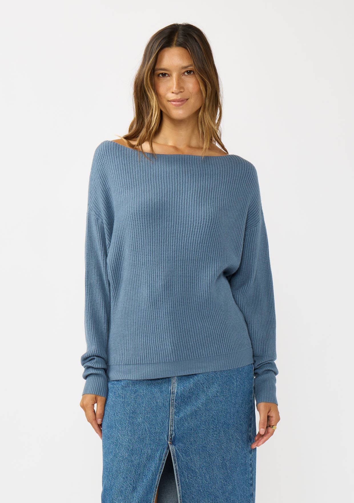Long Sleeve Waffle Knit Pullover Sweater