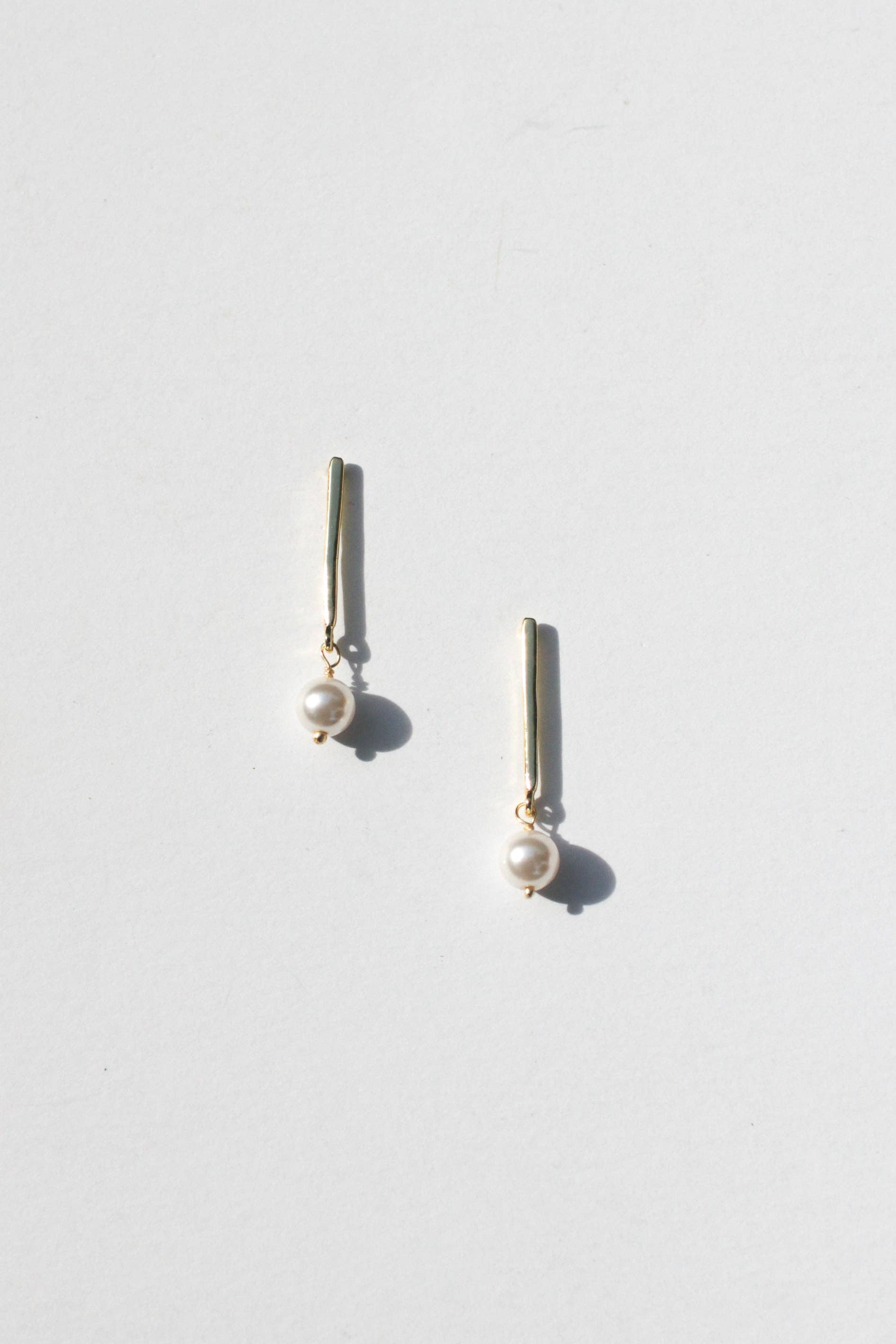 Luxe Gold Pearl Bar Earrings