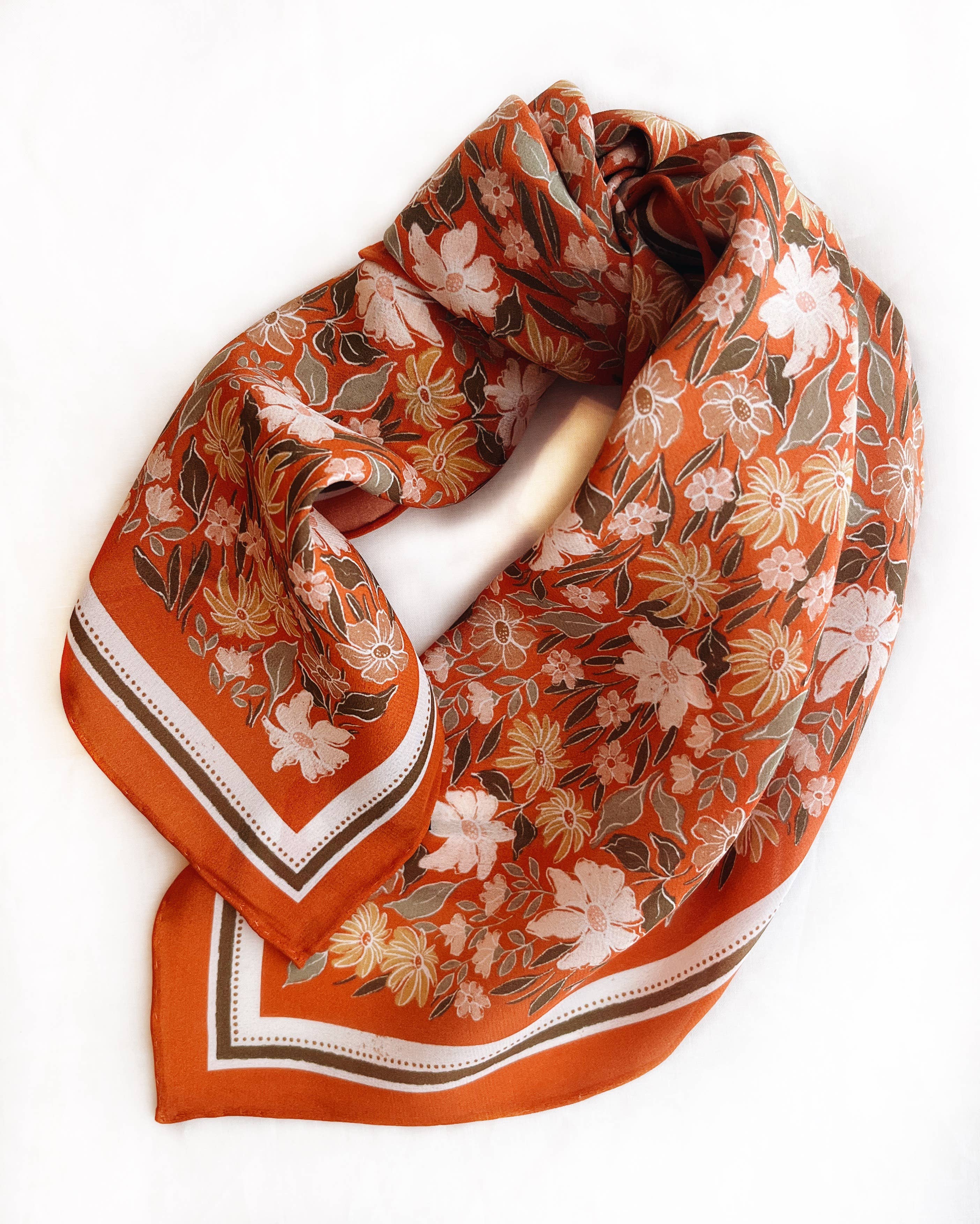 100% Silk Bandana Scarf - Botanical Garden Floral