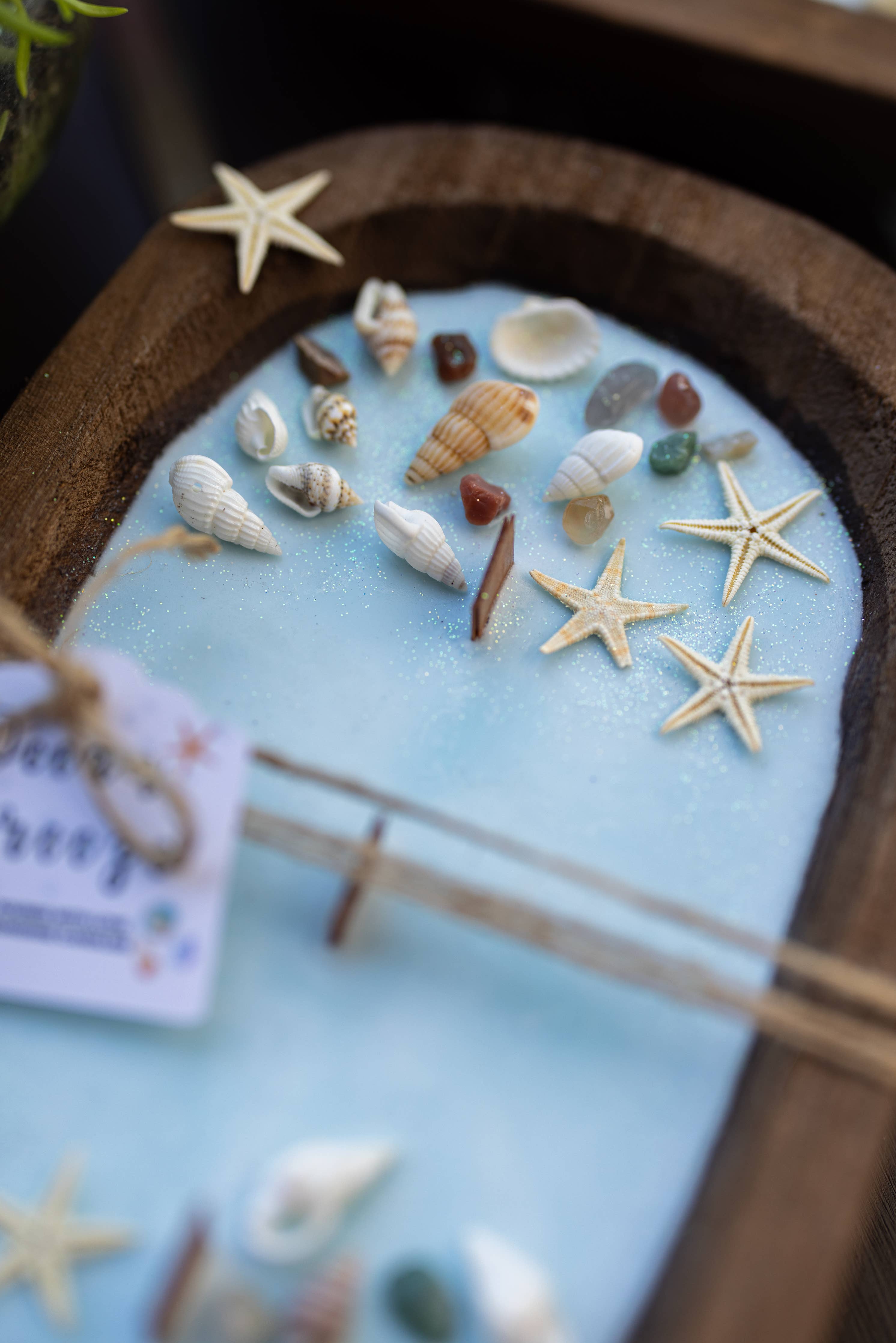 Dough Bowl Candle With With Sea Shells, Starfish and Soy Wax