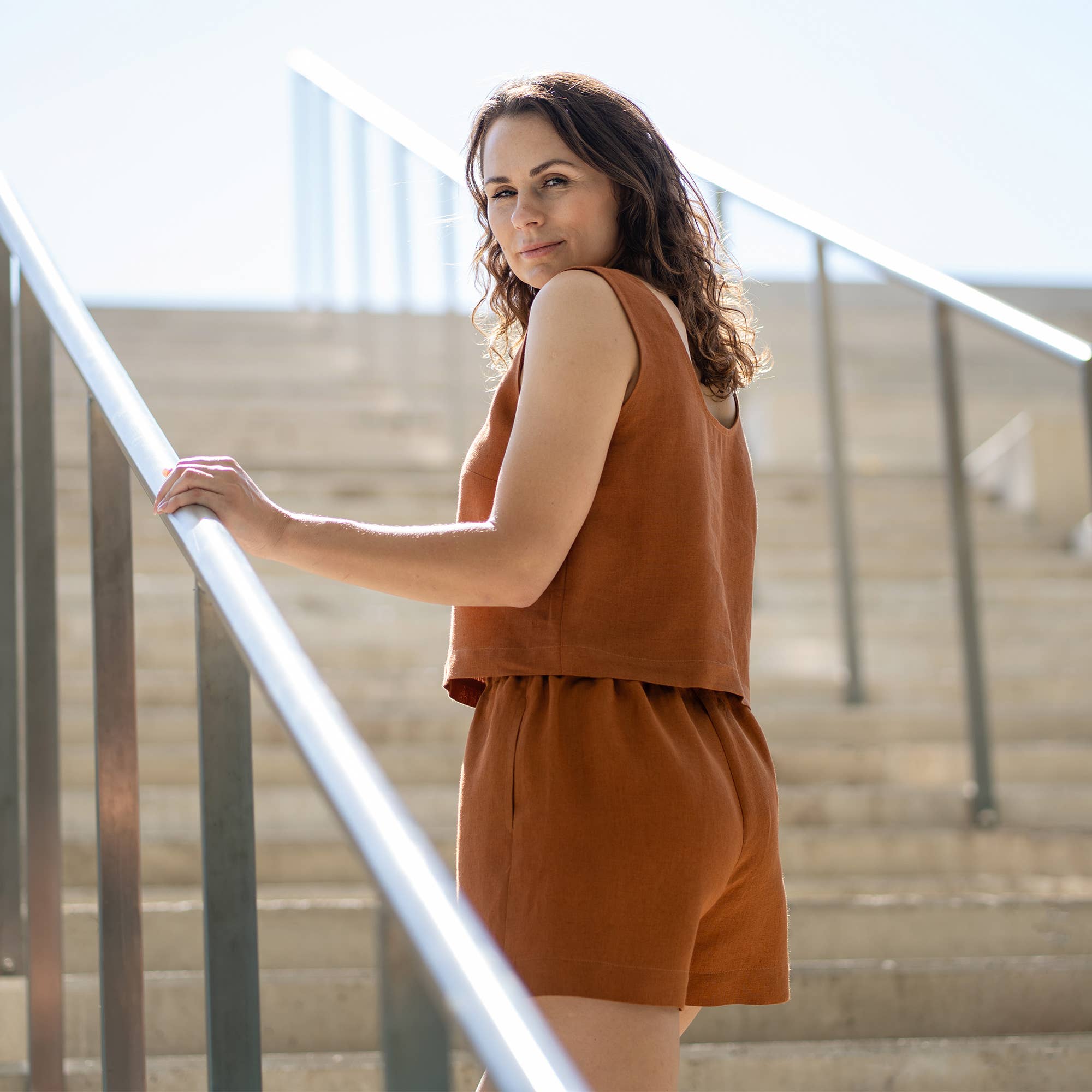 Linen Crop Top Ana White - Summer Sleeveless Linen Blouse