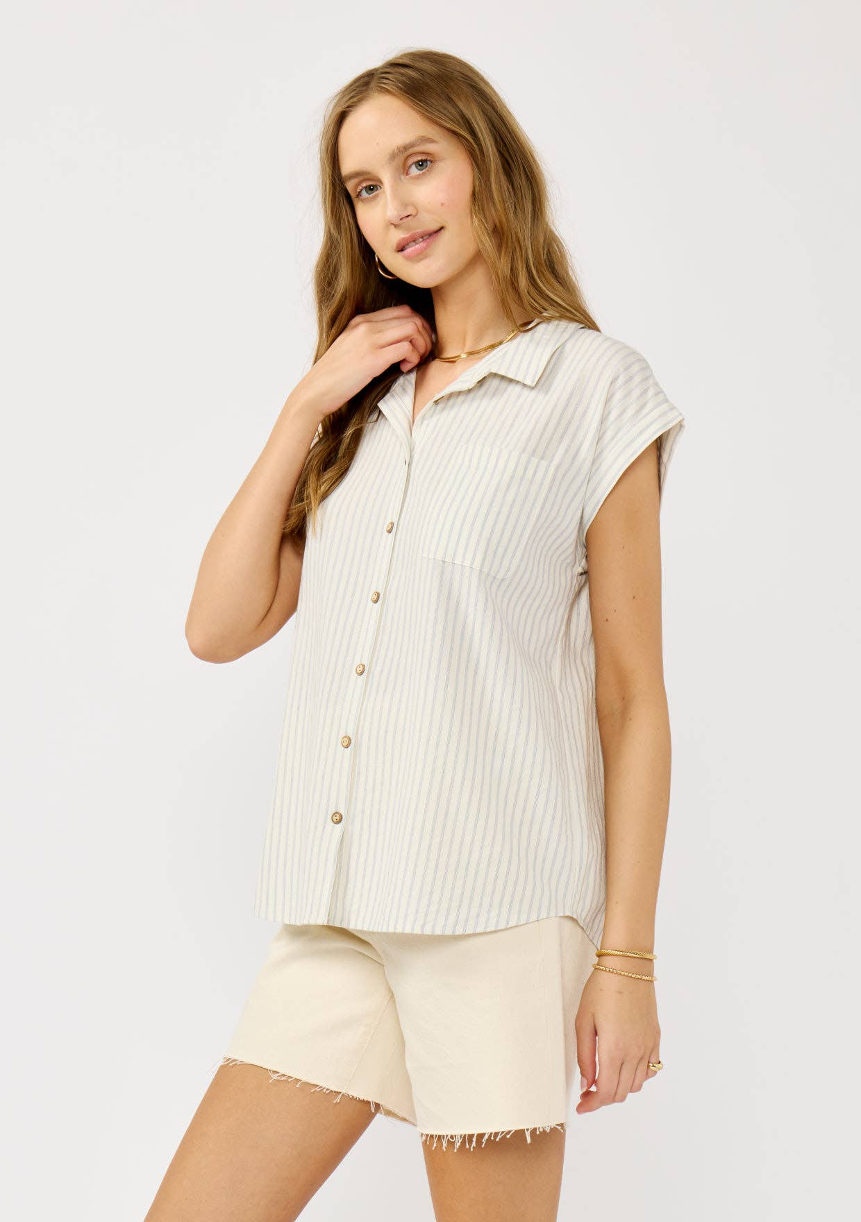 Striped Cotton Camp Shirt with Pocket