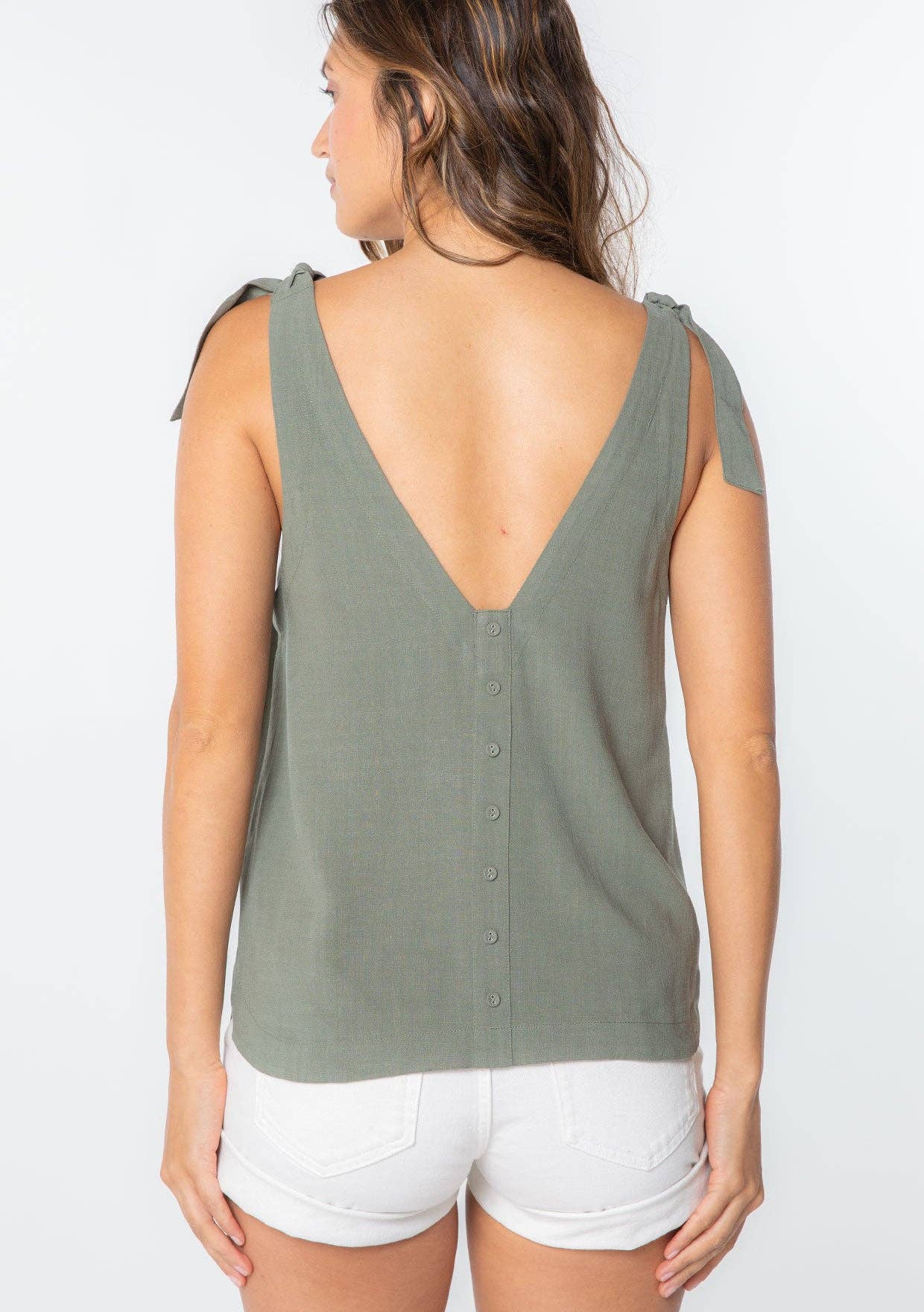 Linen Blend Double V Neck Tank Top