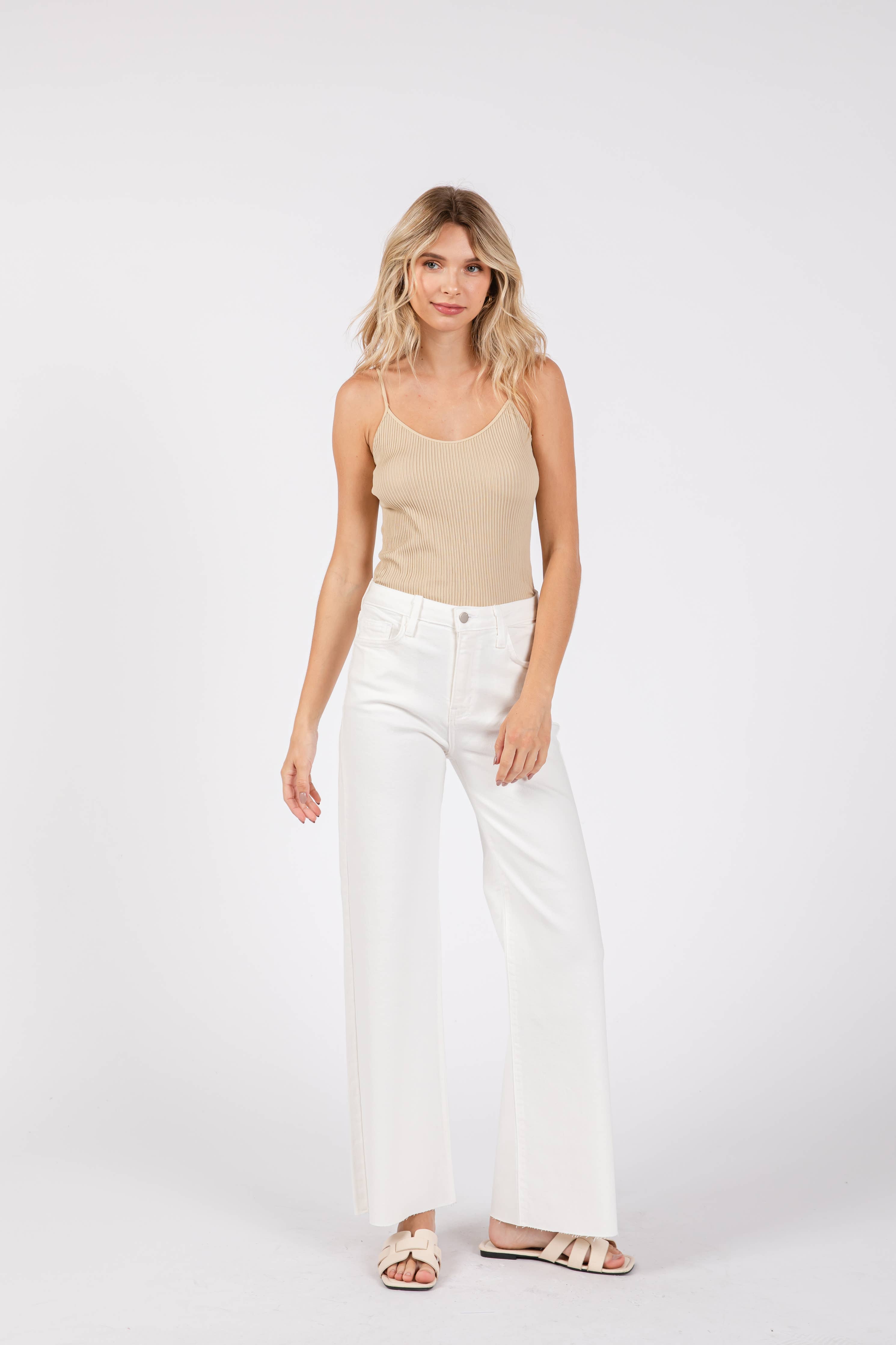 Paola A-Line Scissor Cut Wide Jeans - White