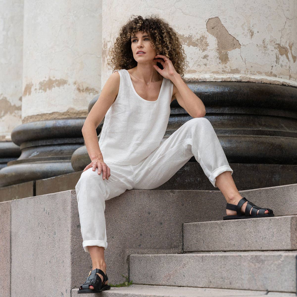 Linen Crop Top Ana White - Summer Sleeveless Linen Blouse