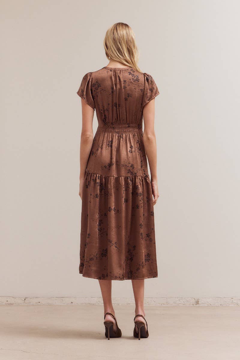 PRINTED RUFFLE MIDI DRESS