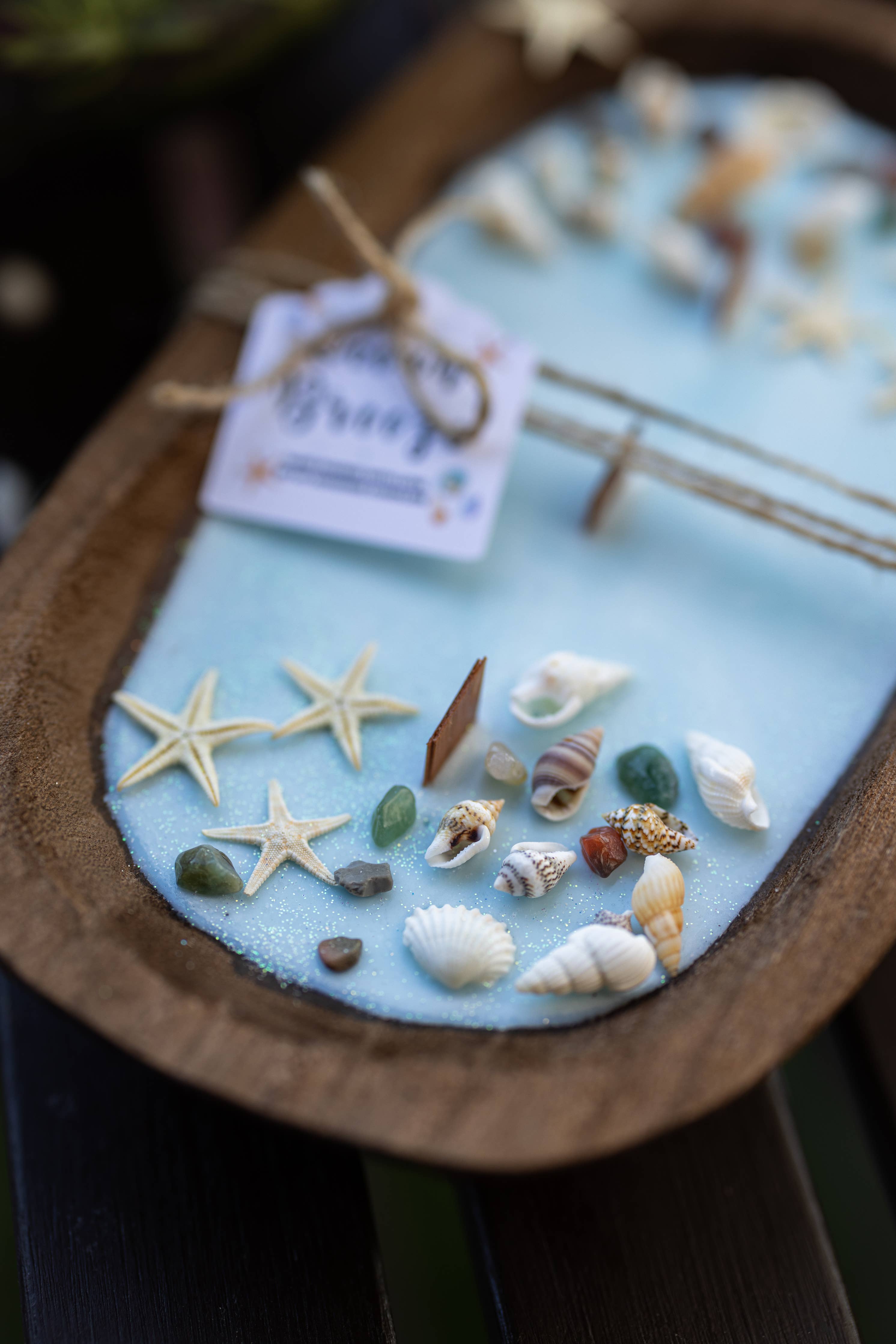 Dough Bowl Candle With With Sea Shells, Starfish and Soy Wax