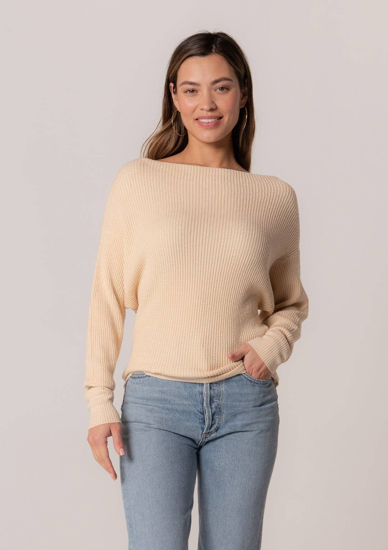 Waffle Cozy Boat Neck Pullover Sweater