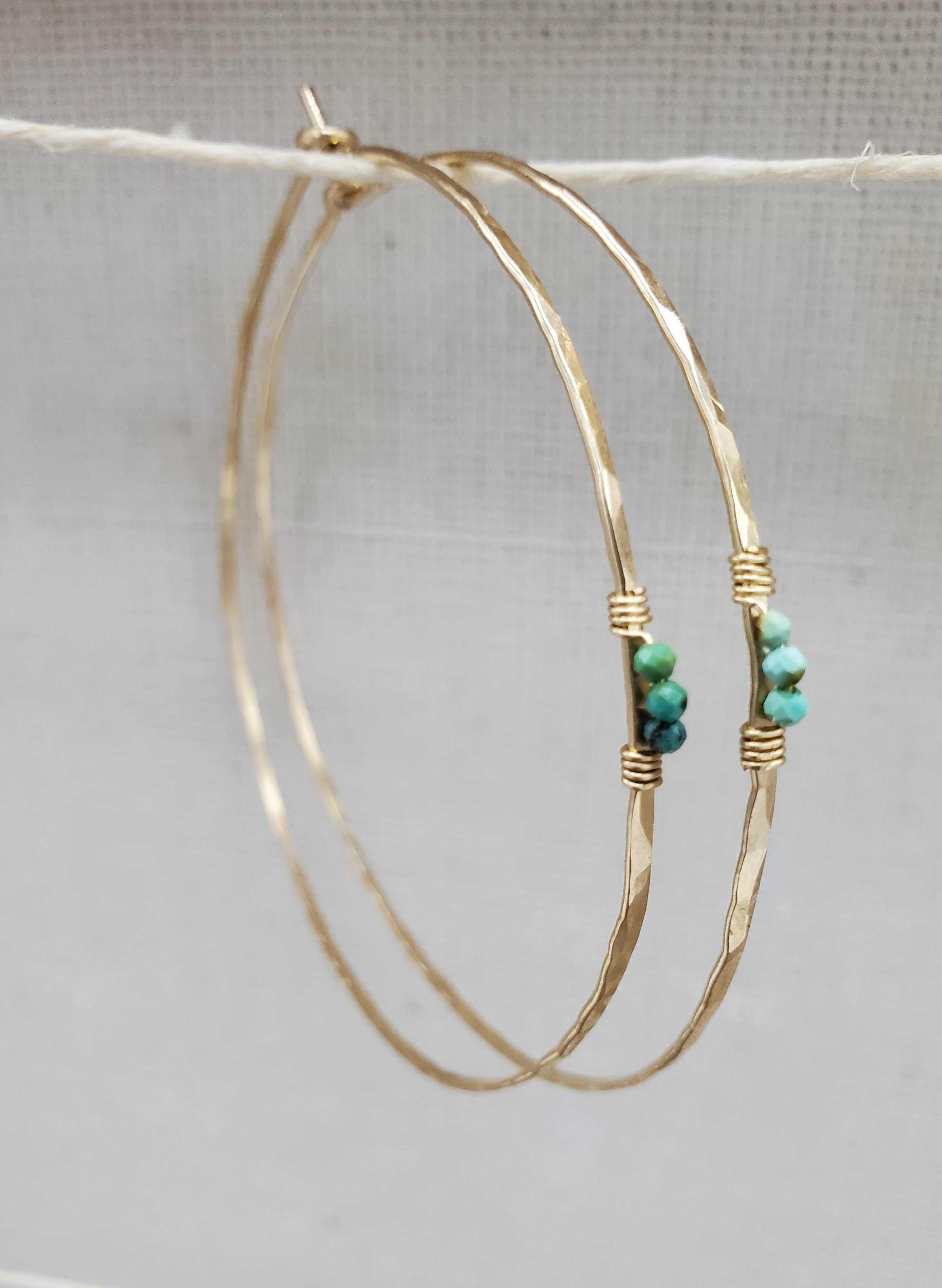 Turquoise Detail Hammered Hoops
