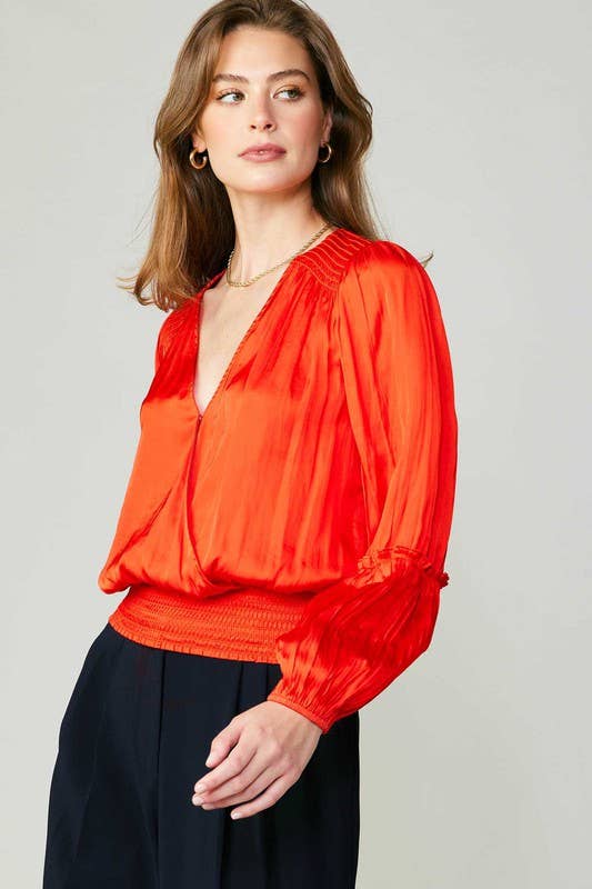 Surplice Neck Blouse W/Pleated Detail