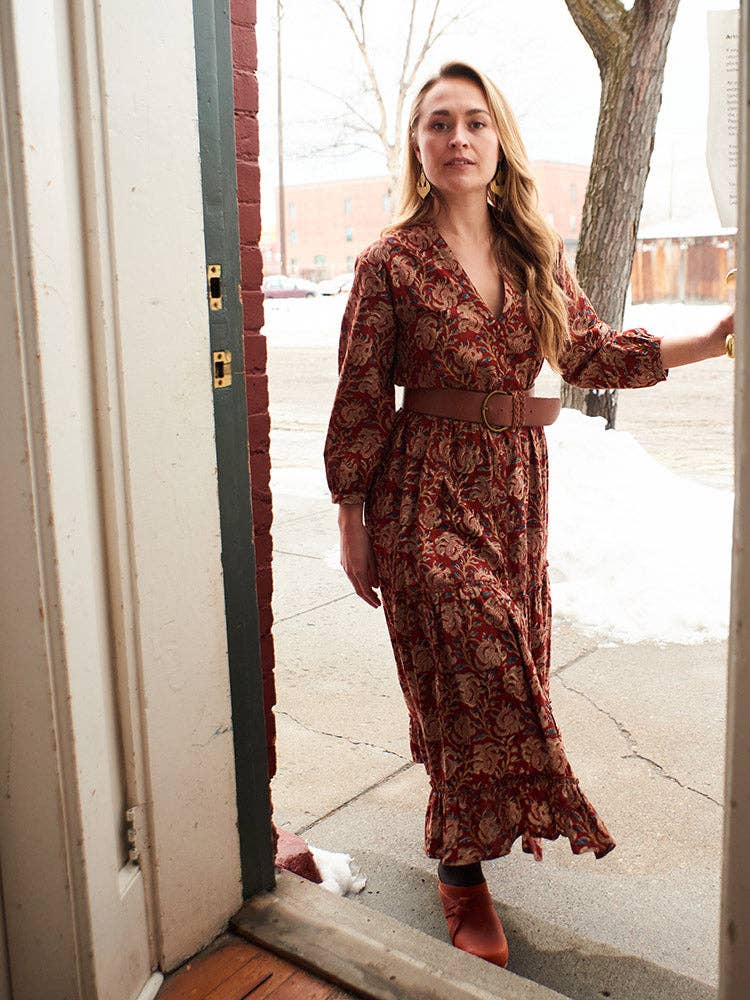 Britta Long Sleeve Tiered Dress Red Floral