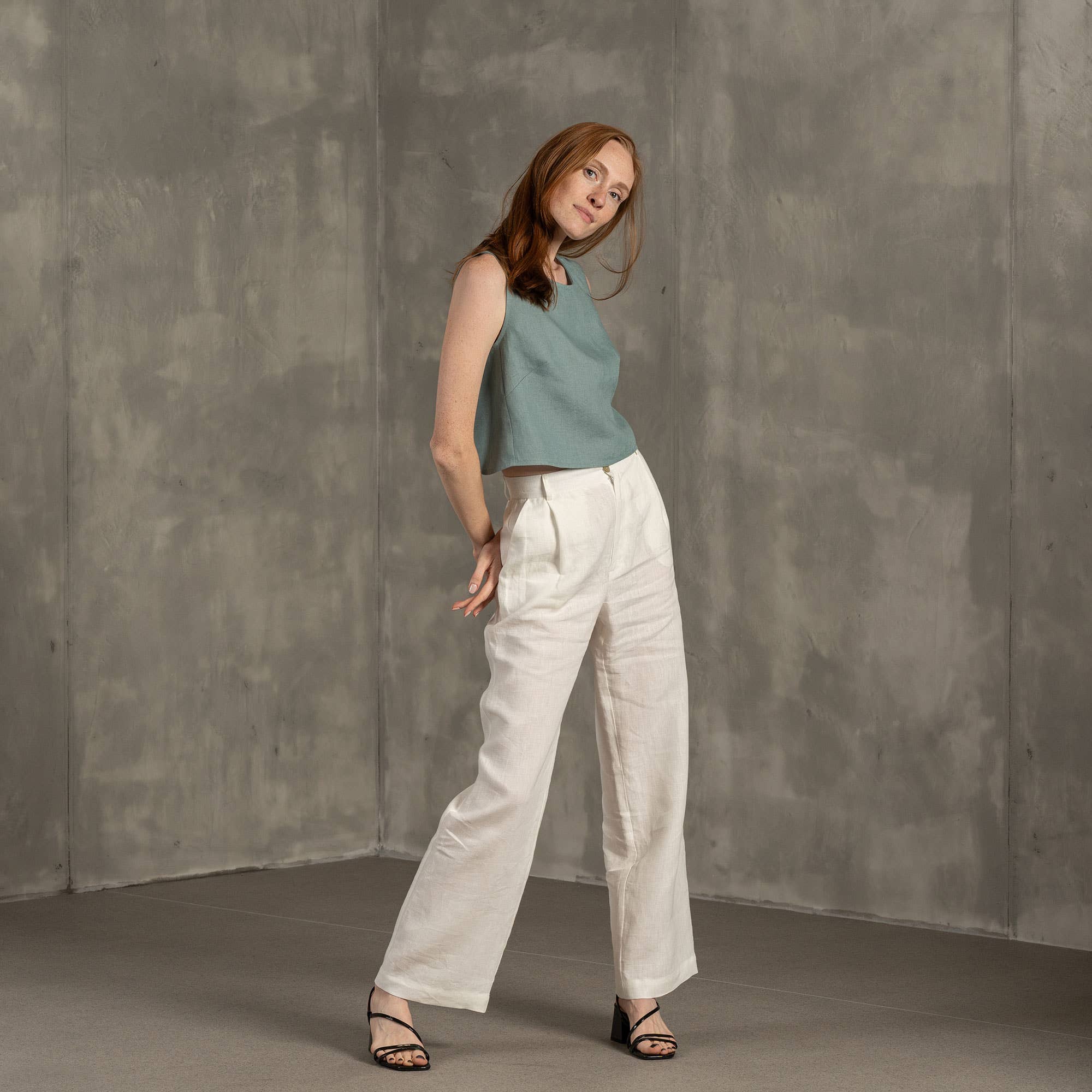 Linen High Drape Pants Lotus - Wide Leg Linen Trousers