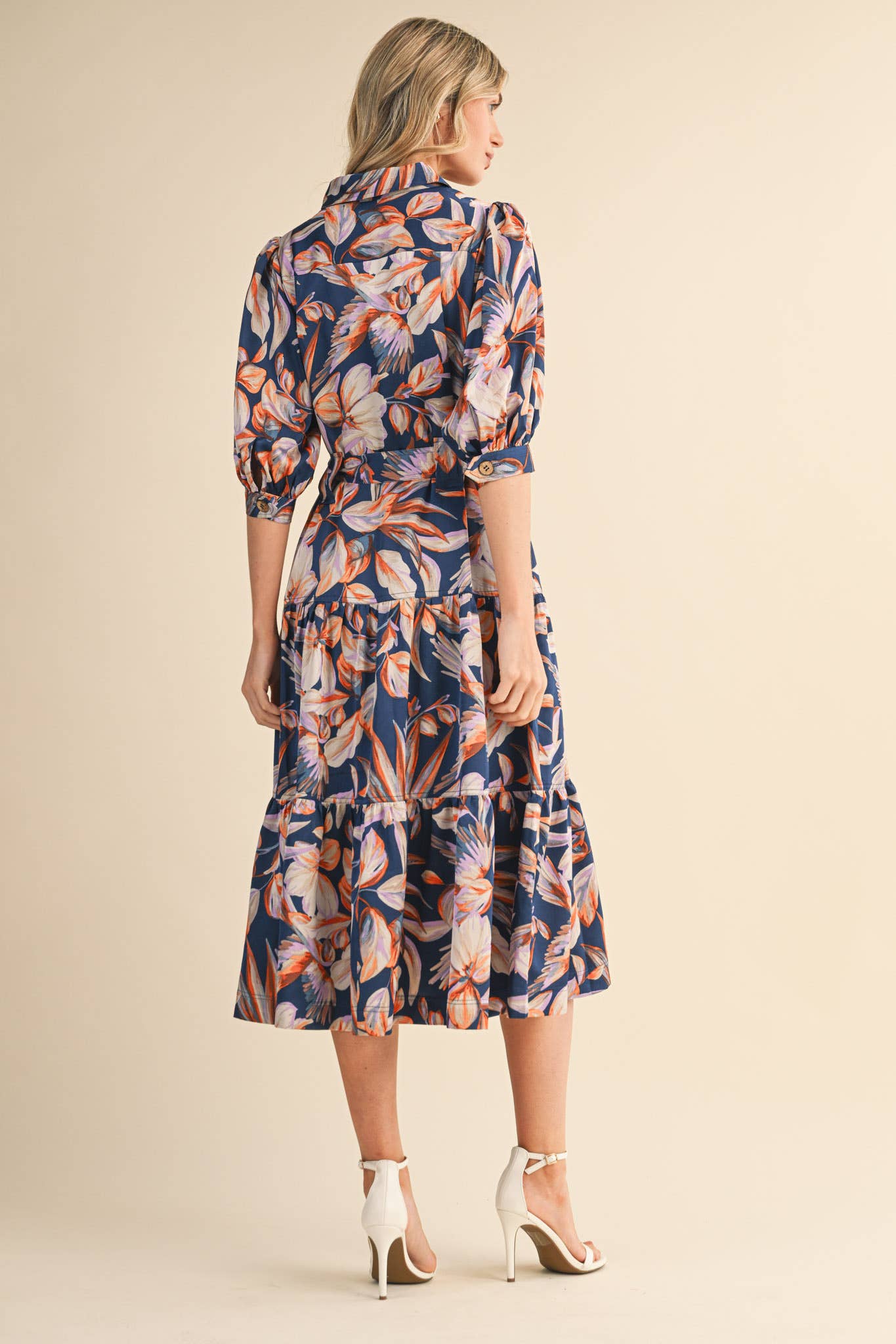 Button Down Tiered Midi Dress