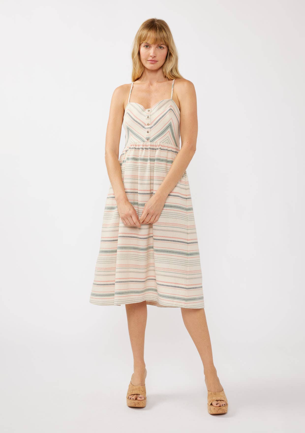 Yarn-Dye Sleeveless Button Up Midi Dress