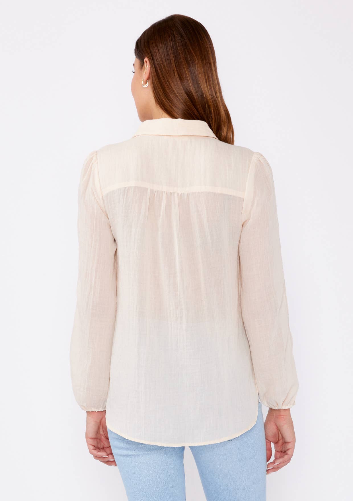 Crinkled Lace Long Sleeve Button Down Blouse