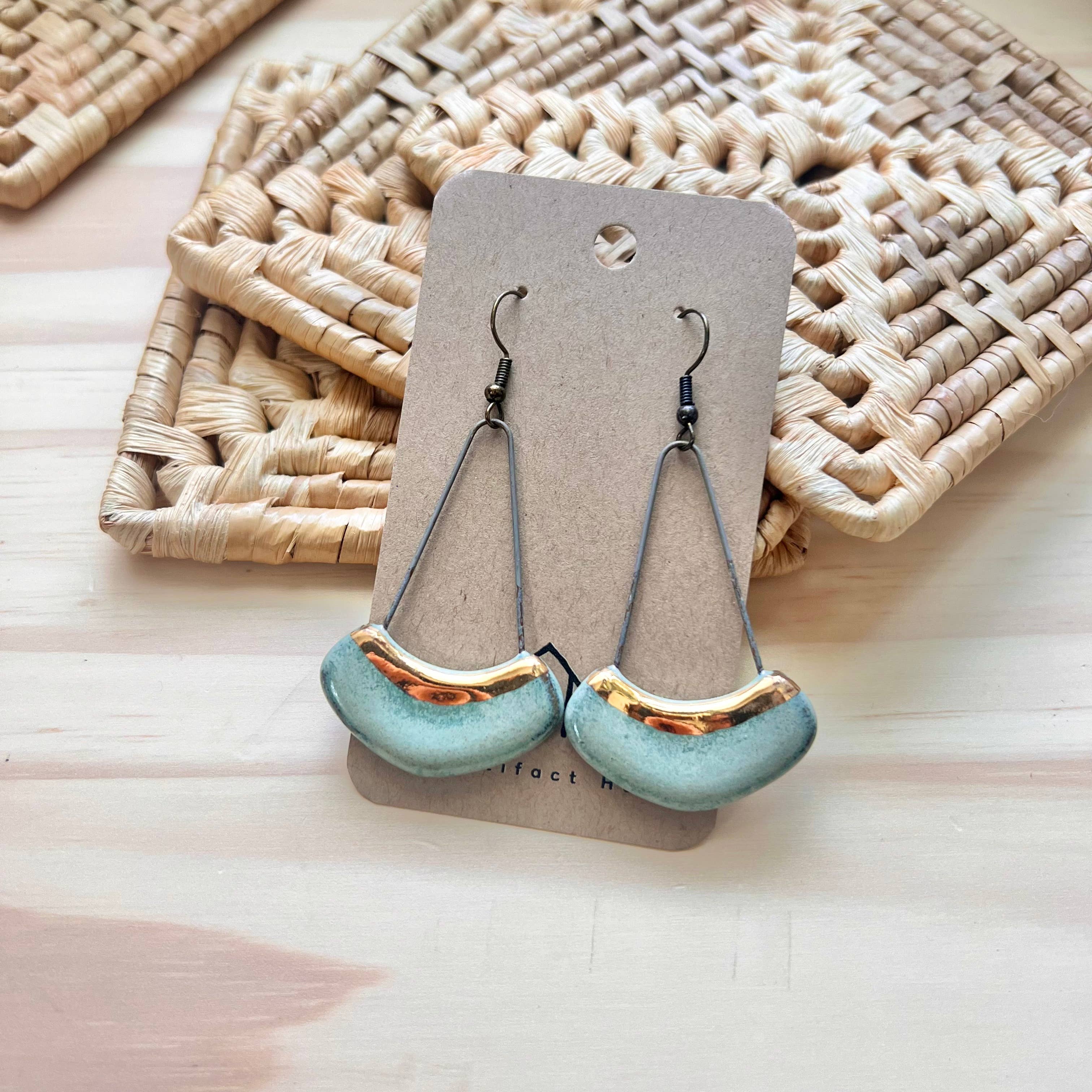 Turquoise Collar Ceramic Earrings with Gold Line