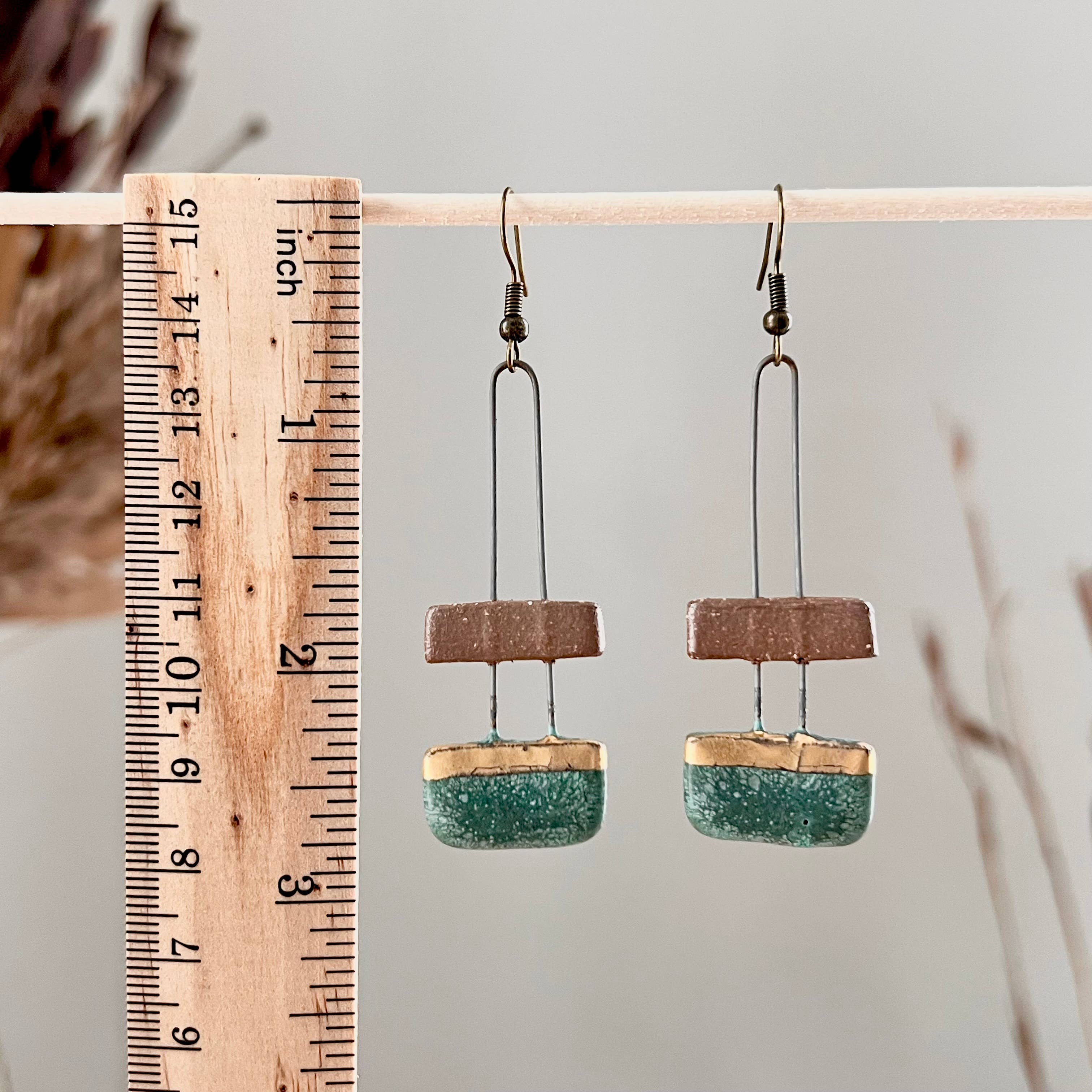 Patina Green and Natural Clay Earrings