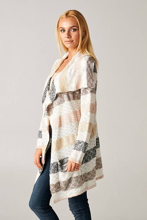 Striped Marled Knit Cardigan Sweater