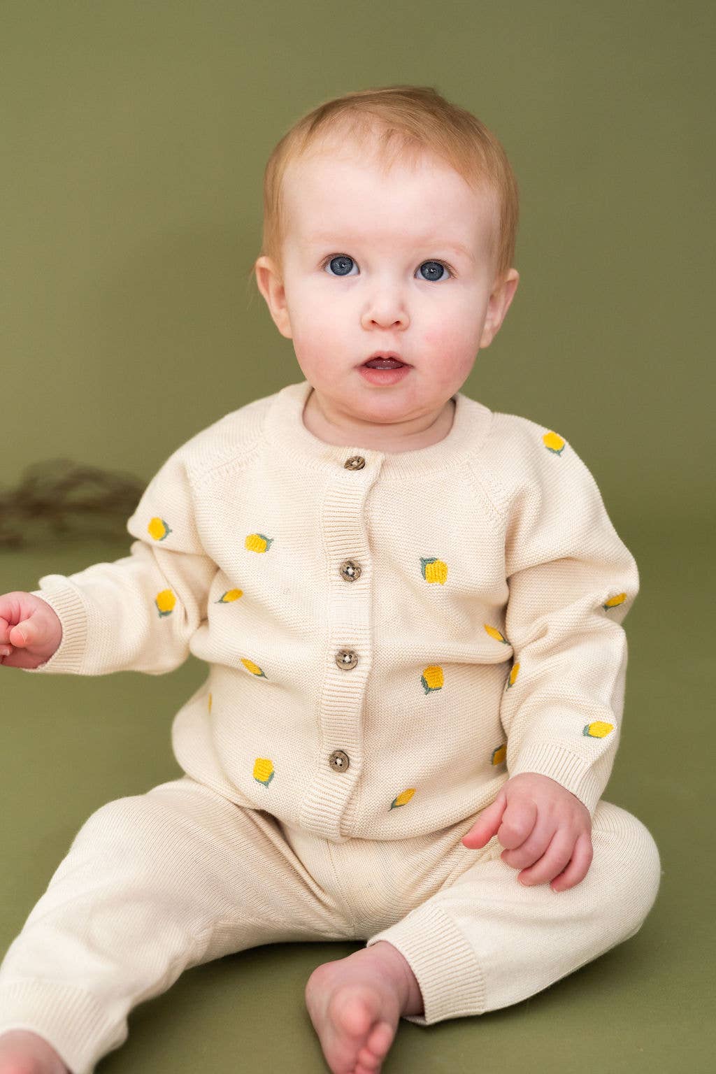 Lemon Embroidered Sweater Knit Baby Cardigan (Organic Cotton