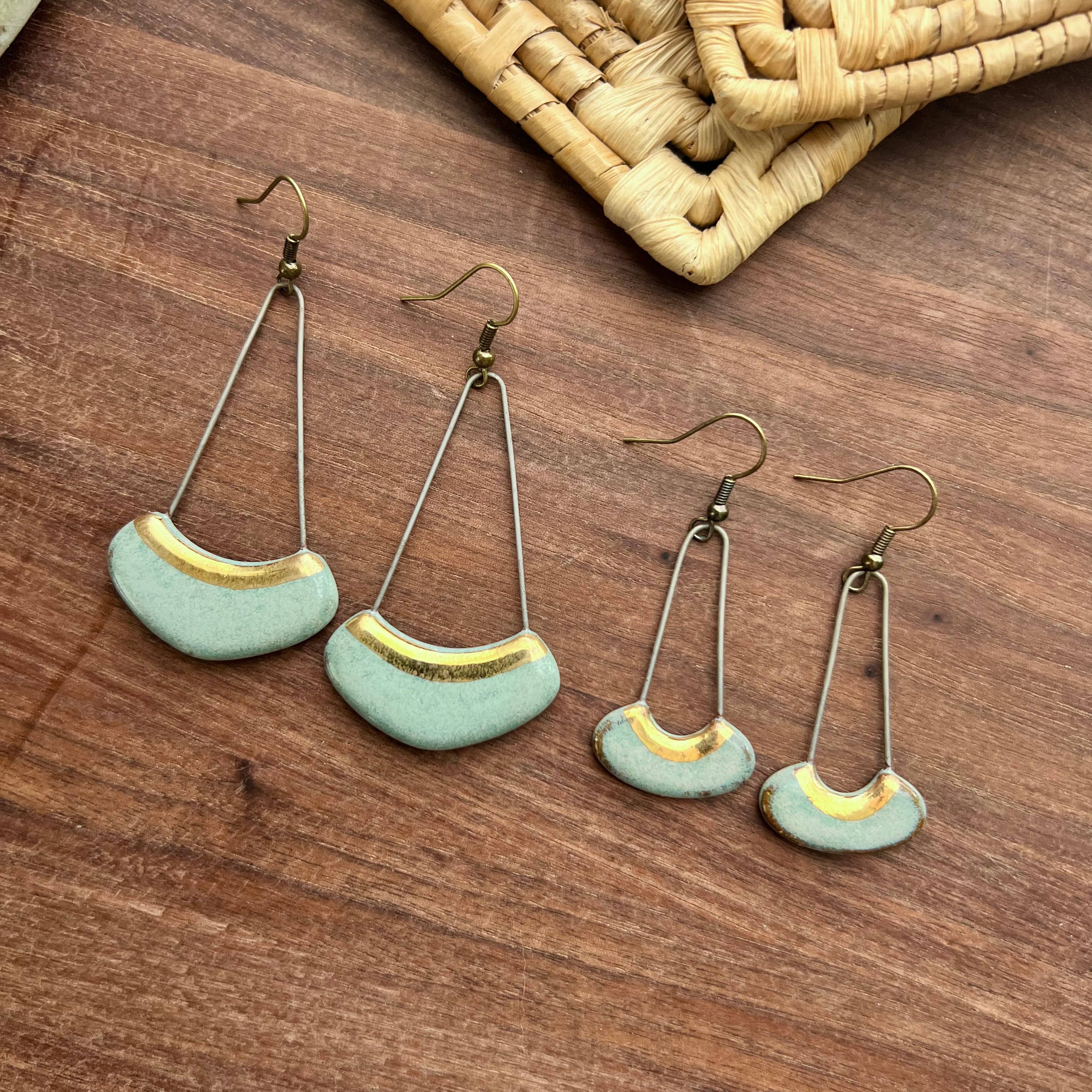 Turquoise Collar Ceramic Earrings with Gold Line
