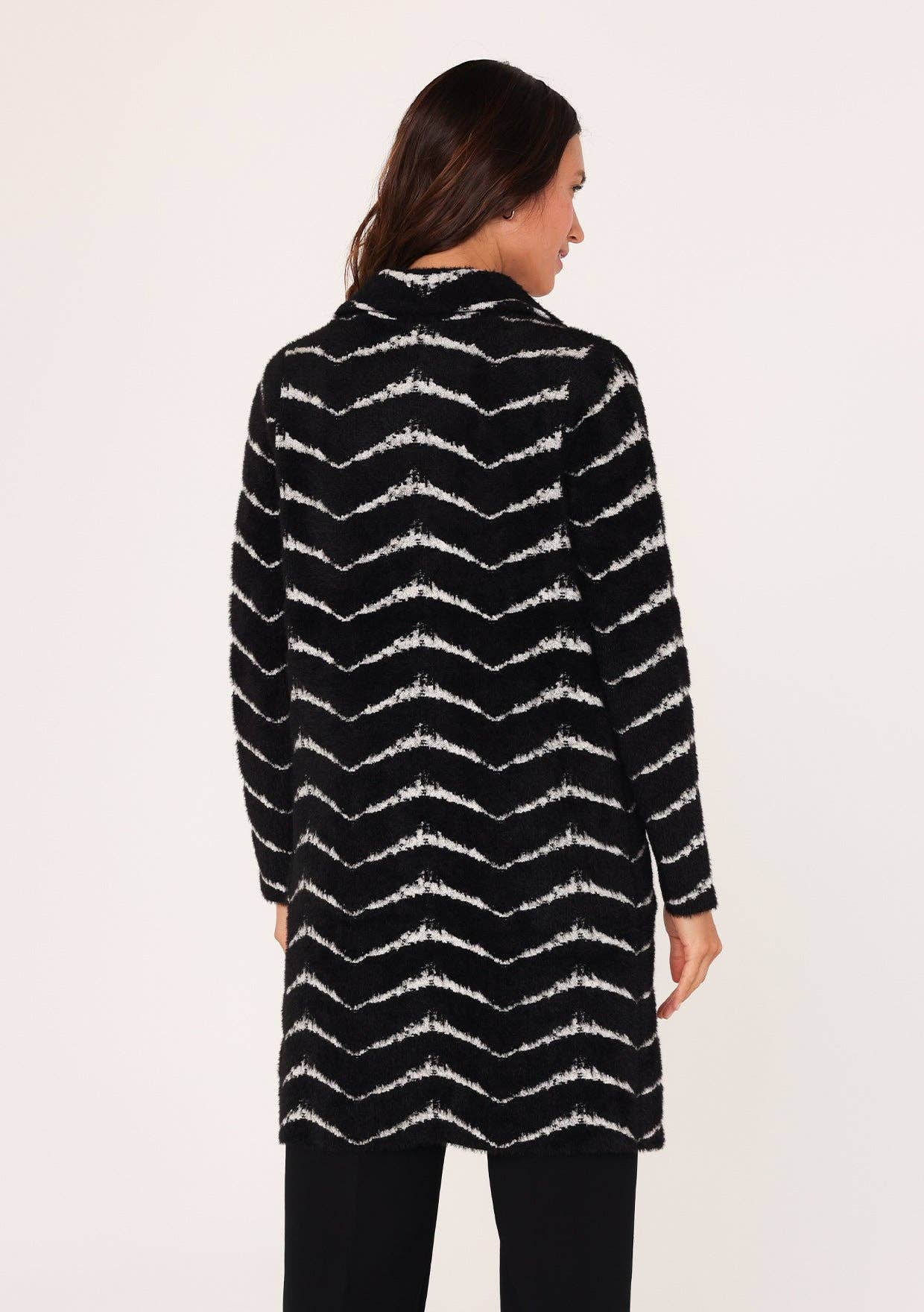 Fuzzy Chevron Jacquard Button Front Cardigan