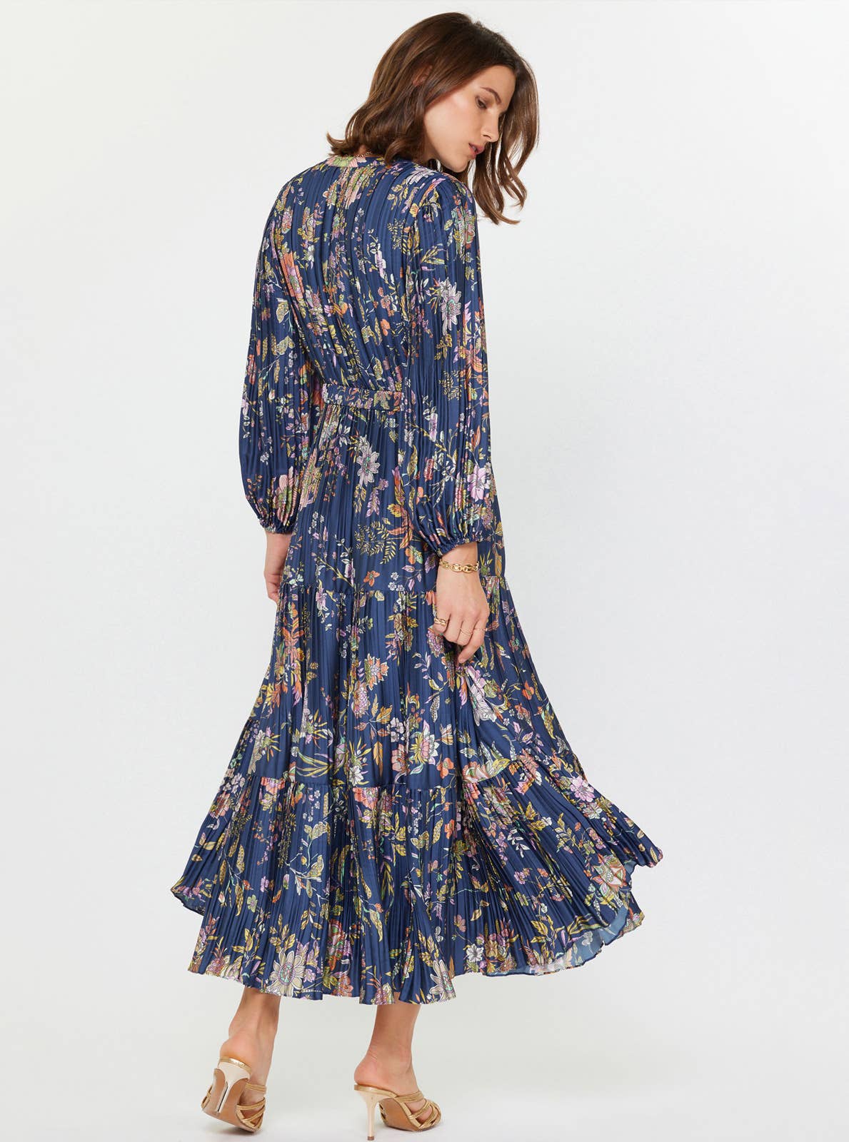 Floral Printed Pleated Long Dress