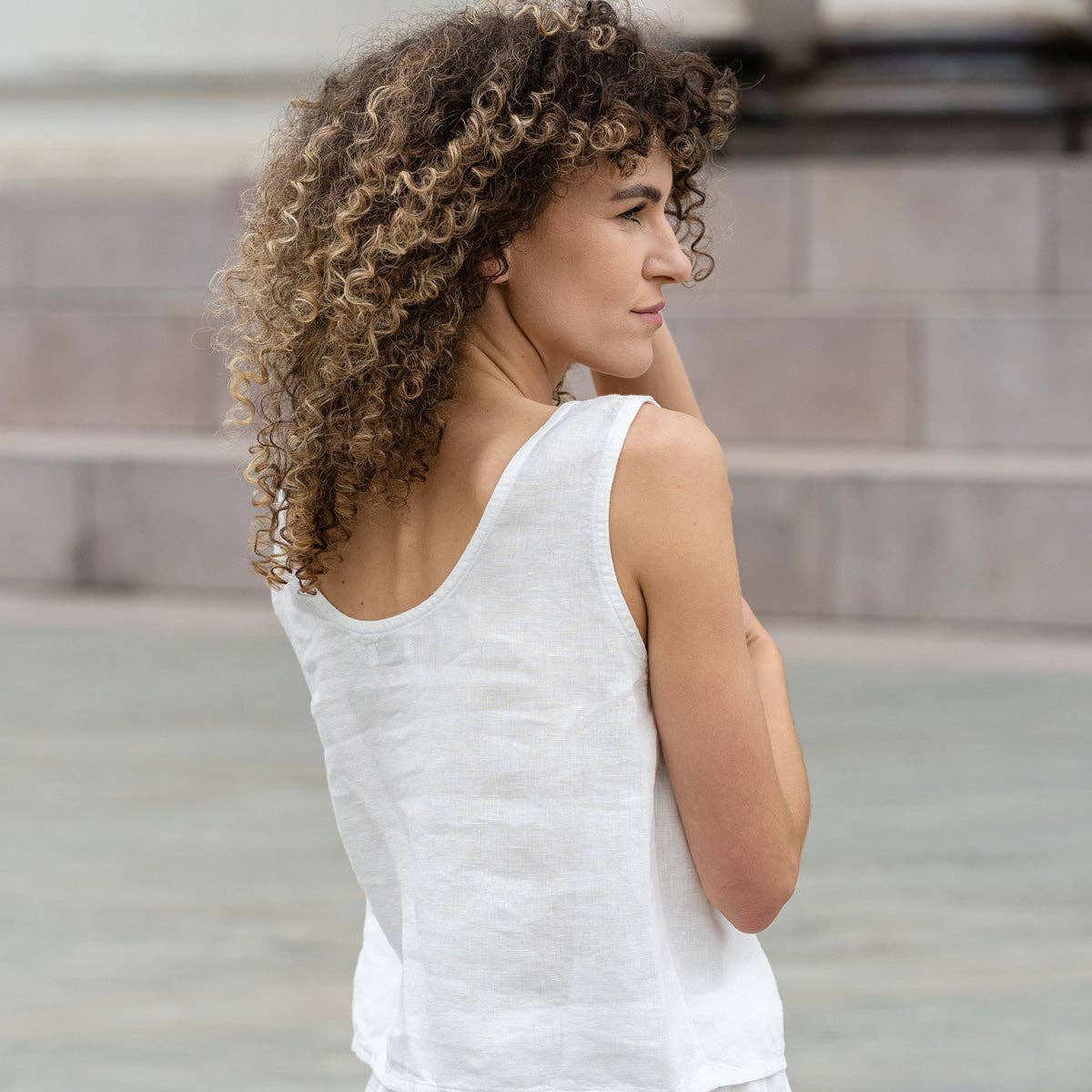 Linen Crop Top Ana White - Summer Sleeveless Linen Blouse